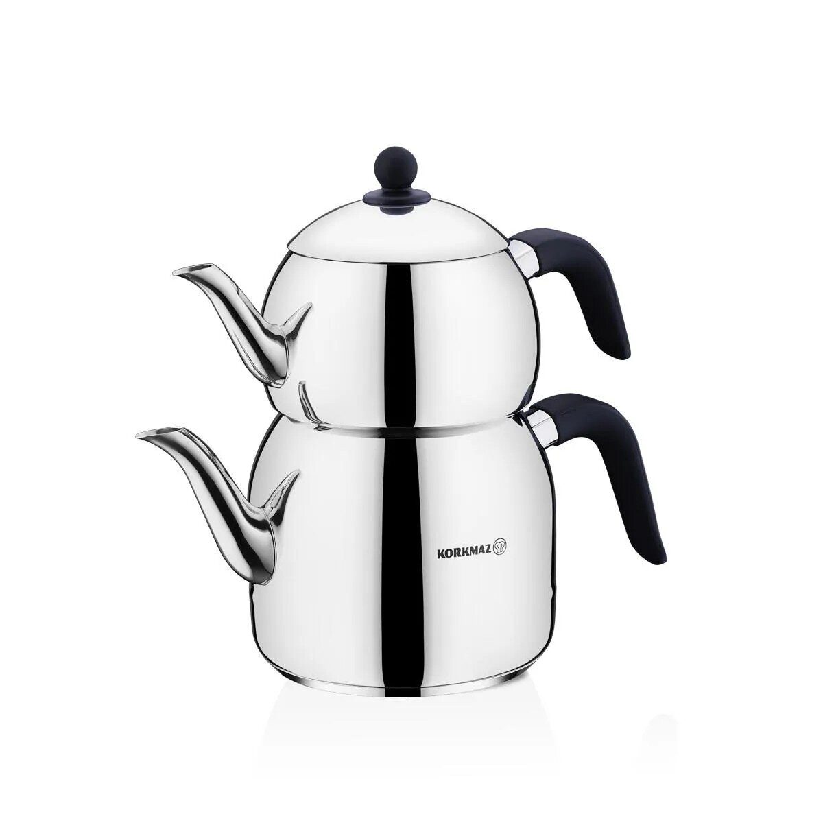 Korkmaz Caydanlik-Teekanne Retro A194, 3.7 l, (2-St), 1,2L/2,5L, geeignet für alle Herdarten, aus 18/10-Edelstahl