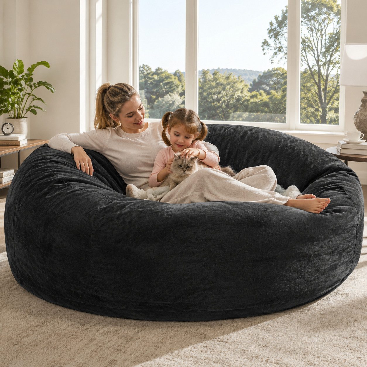 VUZINIC Sitzsack 6ft mit Füllung, für Groß & Klein, weich (1 St), maschinenwaschbarer Bezug, Schwarz