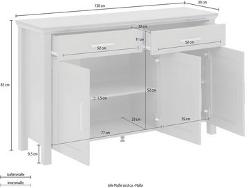 Home affaire Sideboard Martinau, Topplatte in Holzoptik, mit 2 Schubladen, 3 Türen, Breite 130 cm