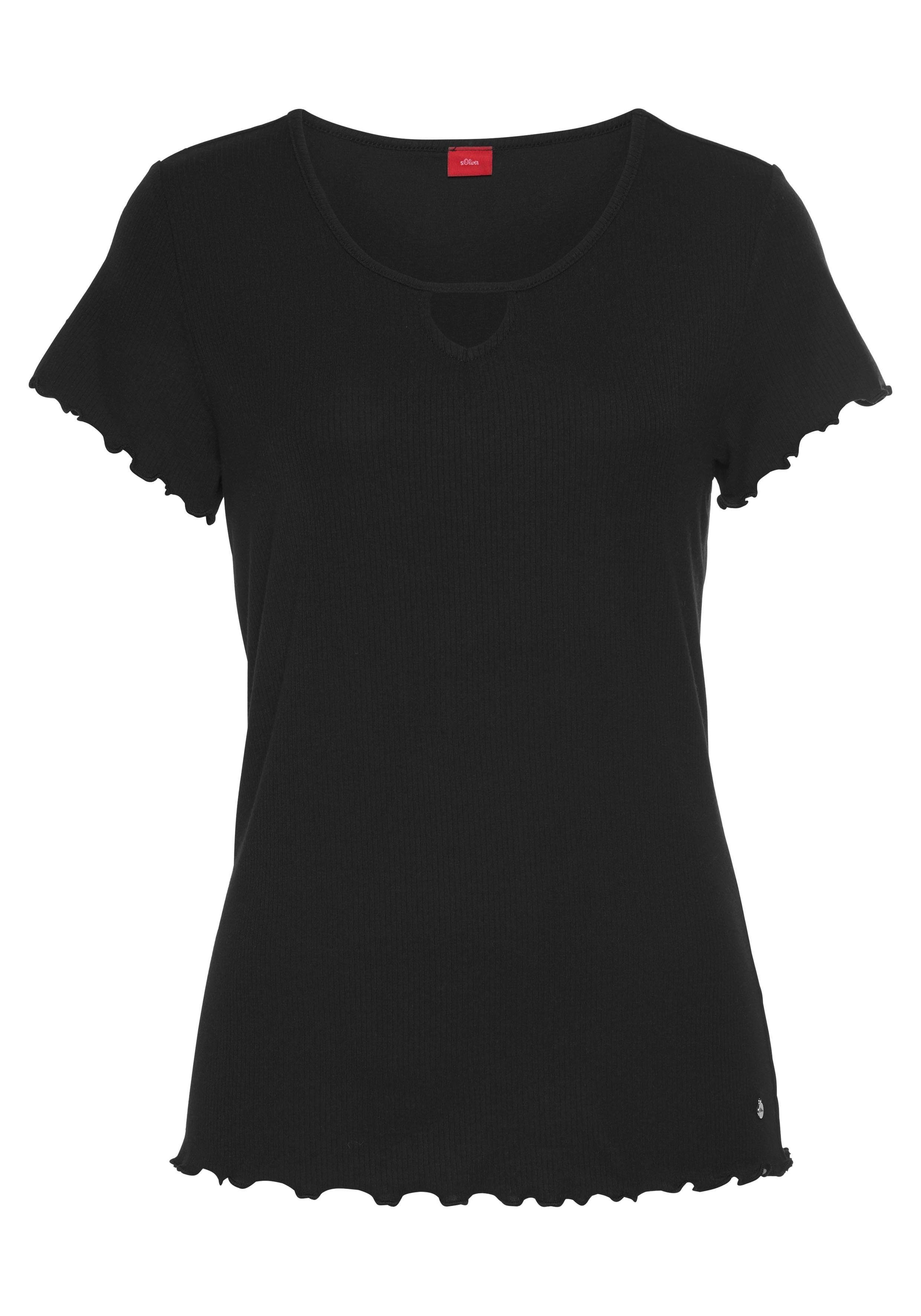 s.Oliver T-Shirt geripptem aus Stoff schwarz mit Kräuselsäumen