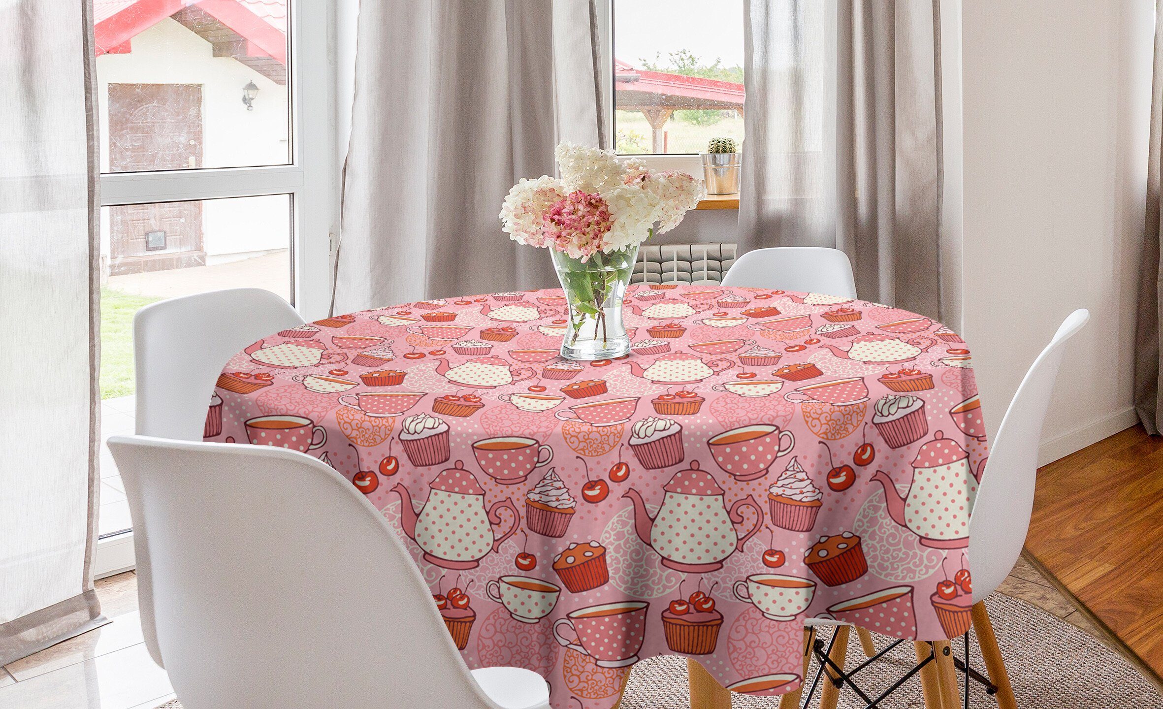Tischdecke Tischdecke Tee-Party Abdeckung Kreis Esszimmer und Abakuhaus Dekoration, Küche Kirschen Cupcakes für
