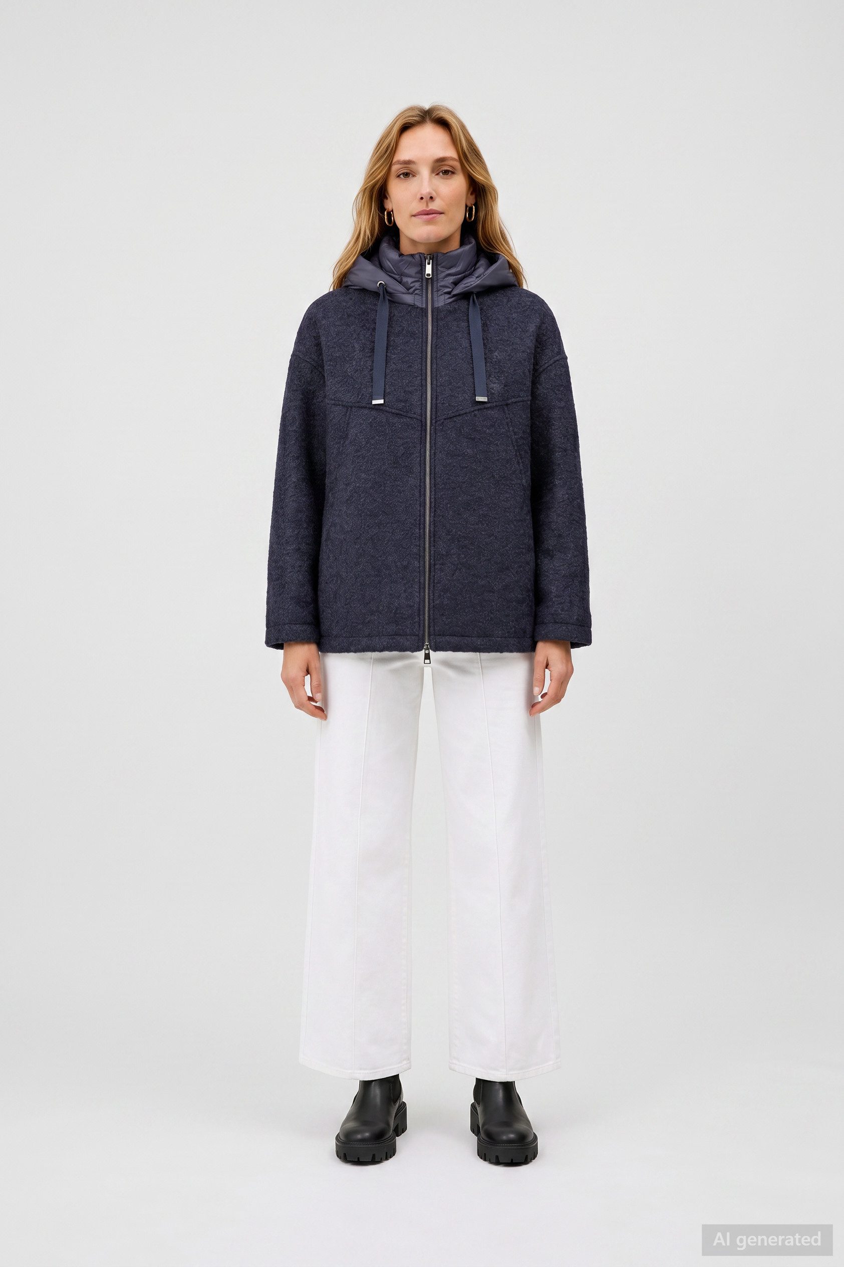 Barbara Lebek Wolljacke Boucléjacke Damen mit wattierter Kapuze