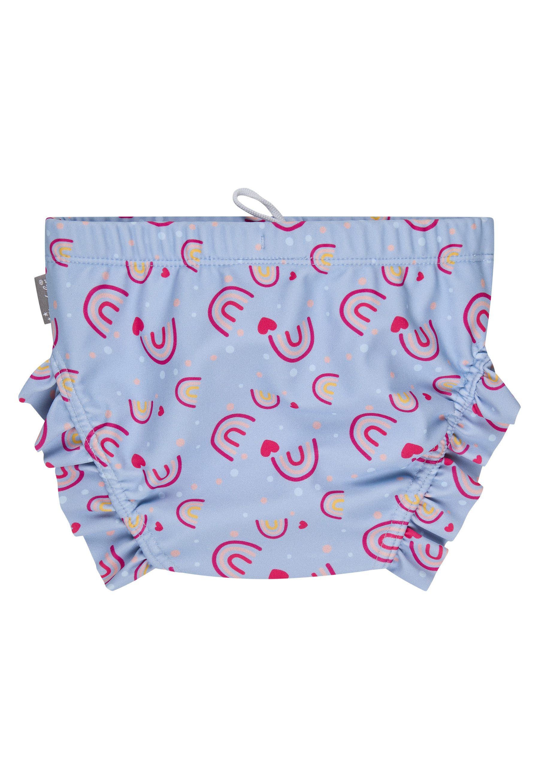 Sterntaler® Badehose UV-Schutz 50+ Badehose Regenbogen (1-St) Badehose Regenbogenmuster, Volants & Kordel, Windeleinsatz bis 86/92