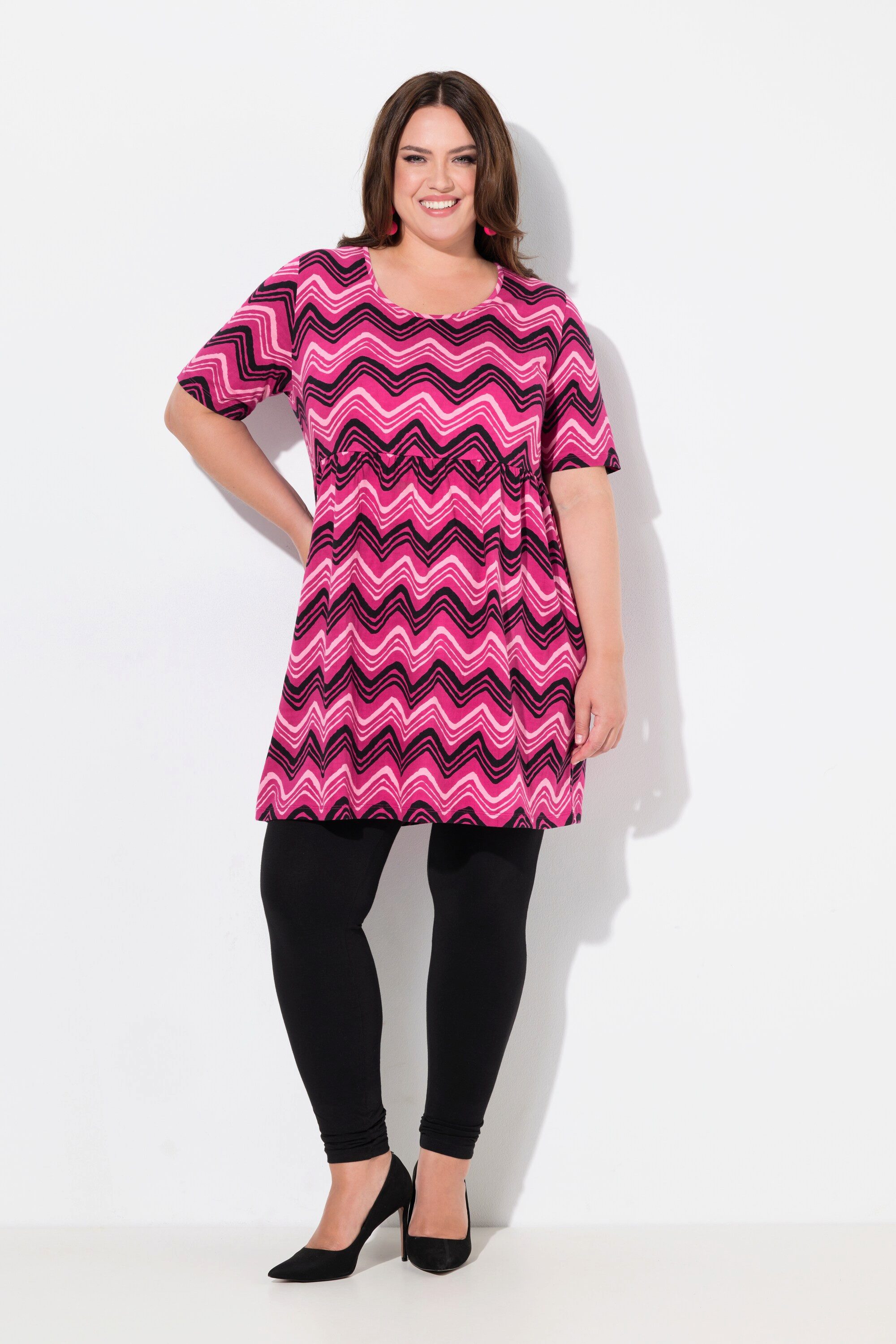 Longshirt Longshirt Zackenmuster A-Linie Rundhals 3/4-Arm