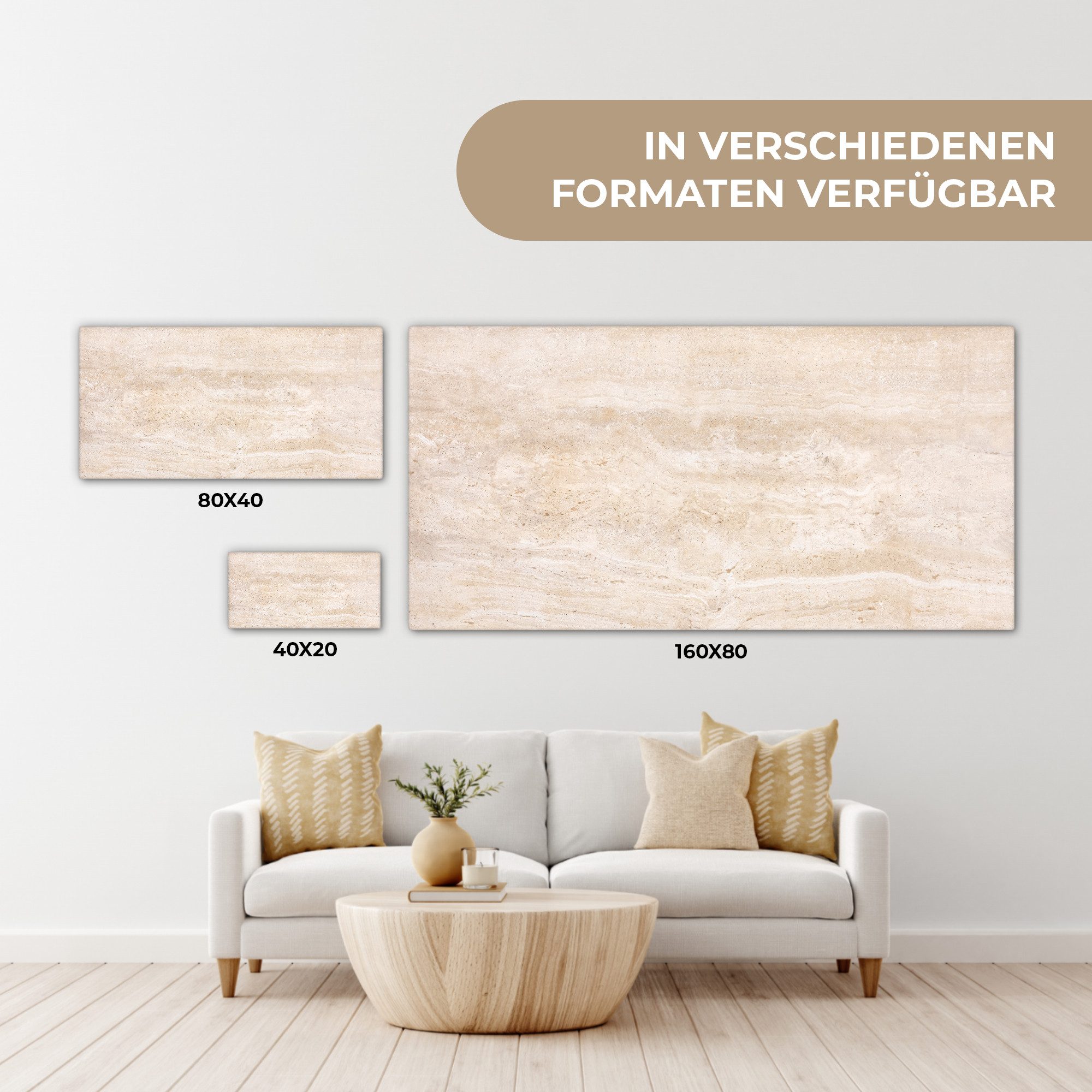 OneMillionCanvasses® Leinwandbild Panorama Marmor - Steine - Sand - Textur, Fotodruck (1 St), Wandbild, Deko Schlafzimmer Wohnzimmer Flur 40x20 cm – Bild 5 von 5