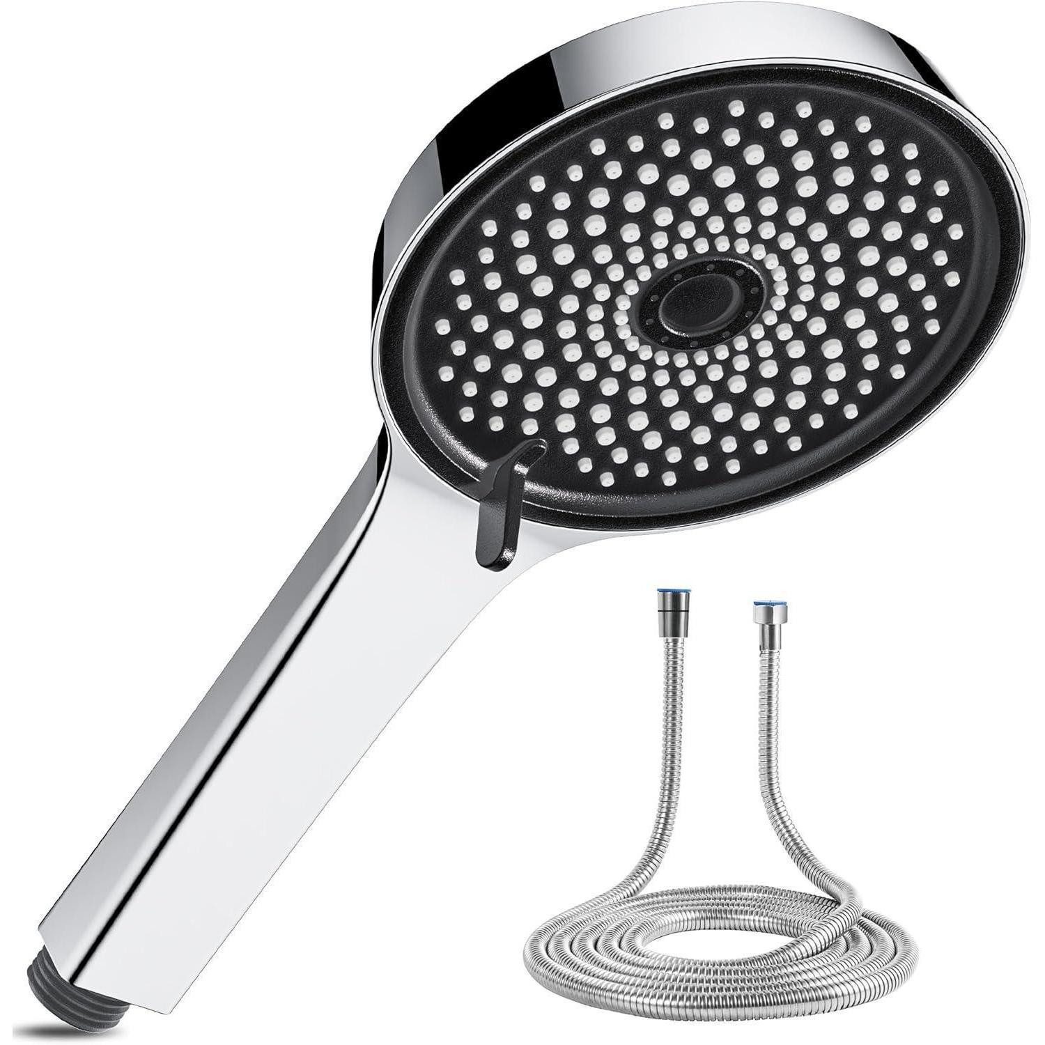 LuxusKollektion Handbrause Duschkopf m. Schlauch 6 Strahlarten Silber