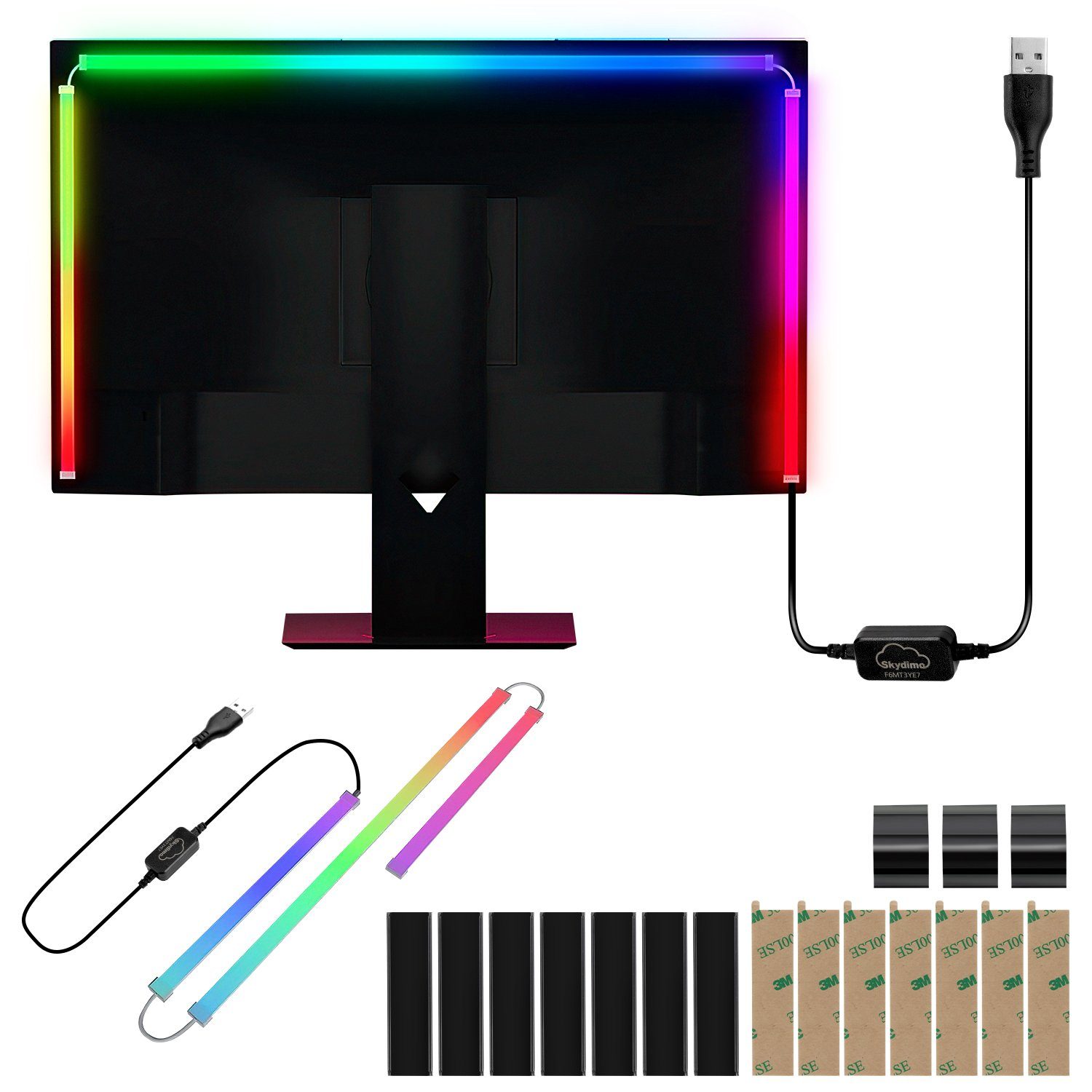 Sunicol LED-Streifen LED RGB Under Monitor Hintergrundbeleuchtung mit  Multi-Modi und Dimmba, USB Hängen Ambient Beleuchtung TV PC Musik Sync mit  Fernsteuerung