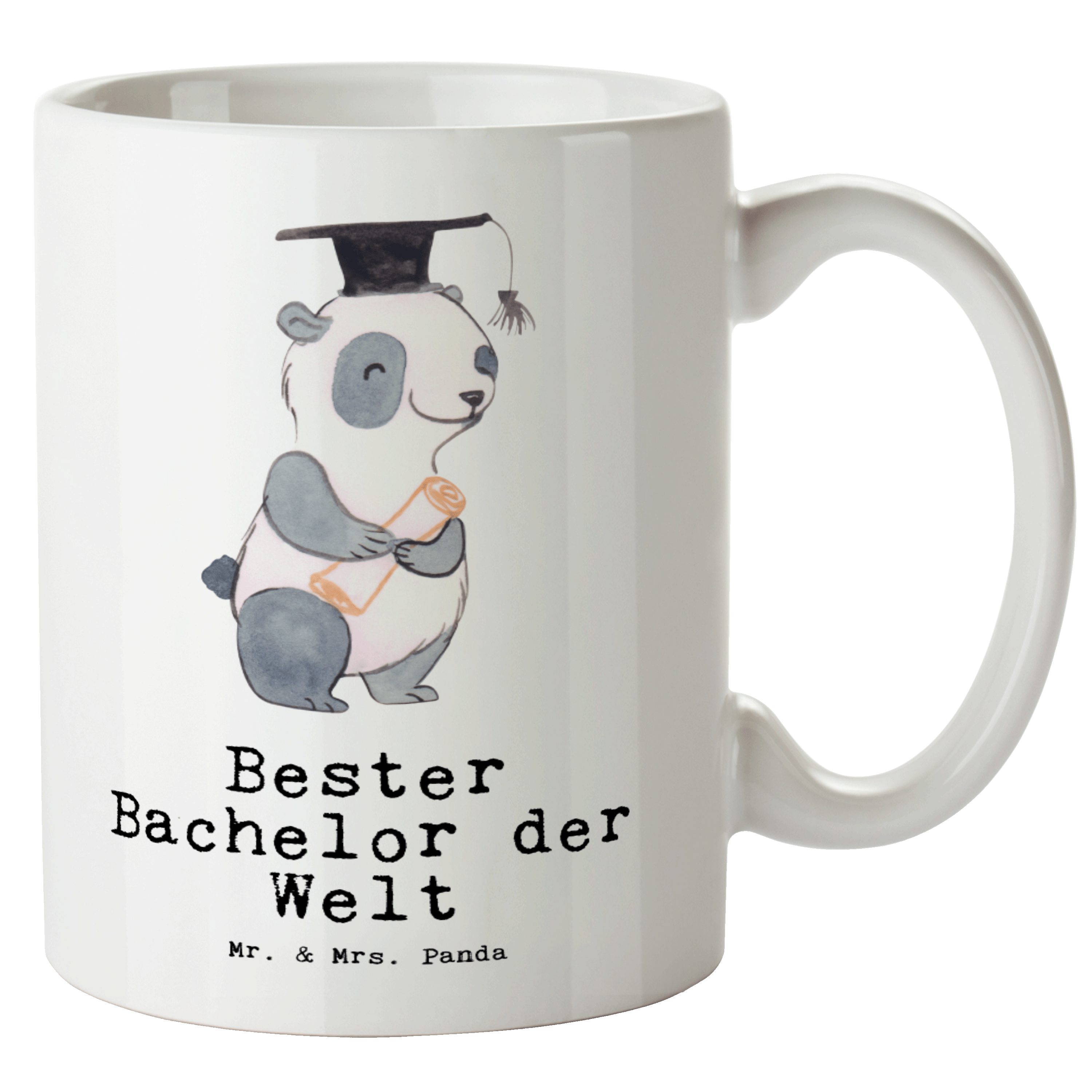Mr. & Mrs. Panda Tasse Panda Bester Bachelor der Welt - Weiß - Geschenk, witzig, Große Tasse, XL Tasse Keramik