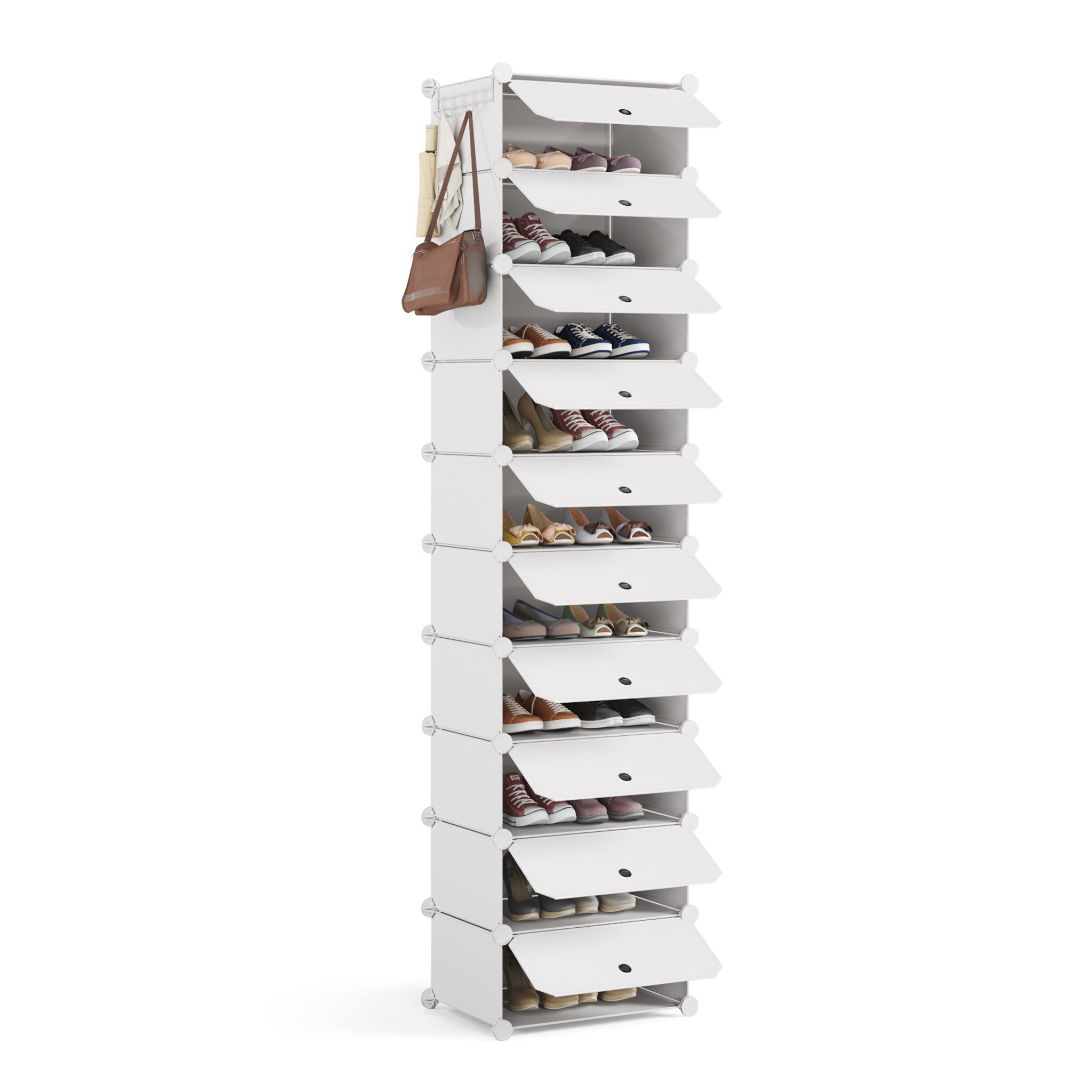 Mondeer Schuhregal Schuhschrank, Kunststoff-Schuhschrank mit Tür, Platzsparend, für 10-20 Paar Schuhe