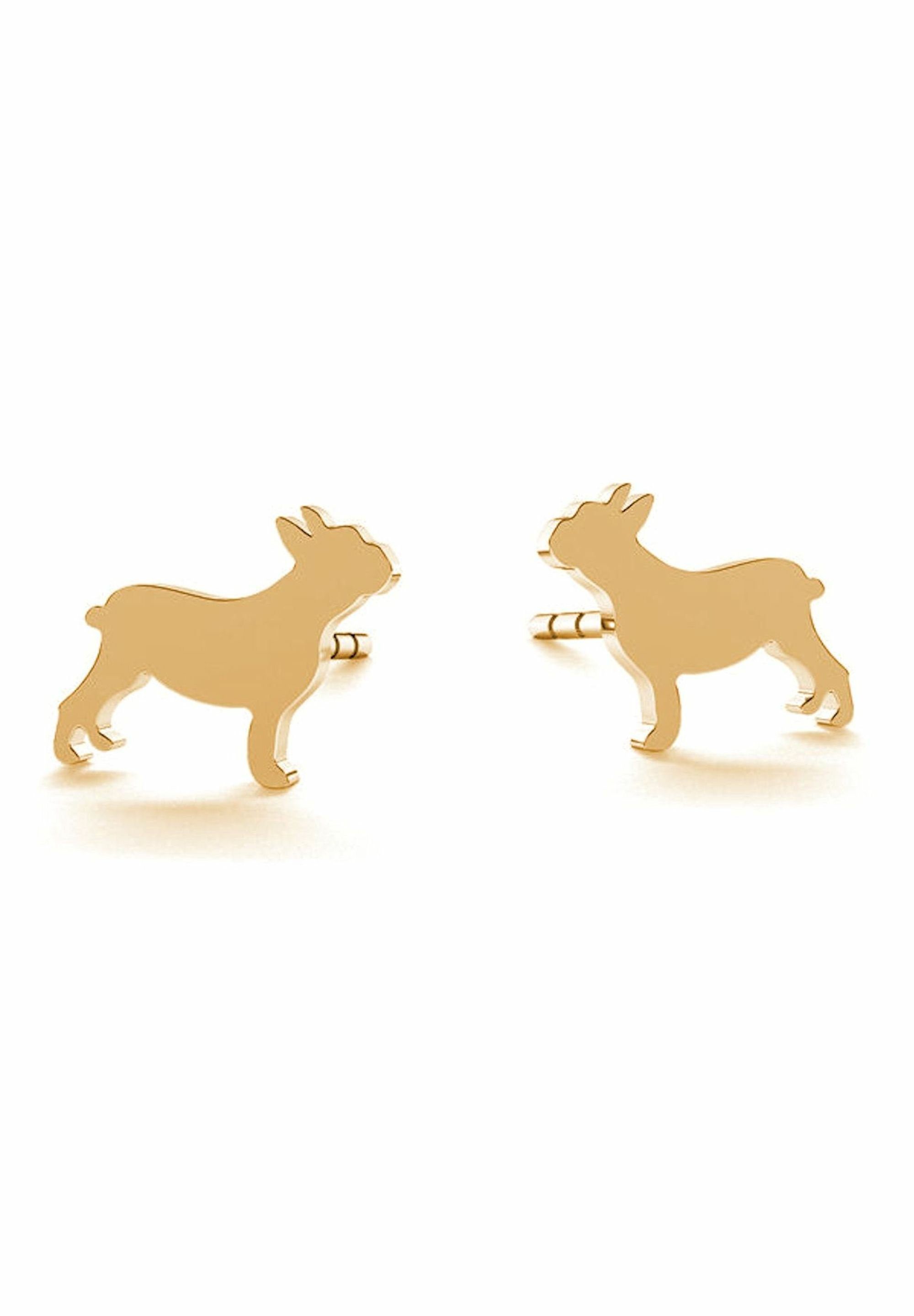 Gemshine Paar Ohrhänger FRANZÖSISCHE BULLDOGGE MOPS Hund gold coloured