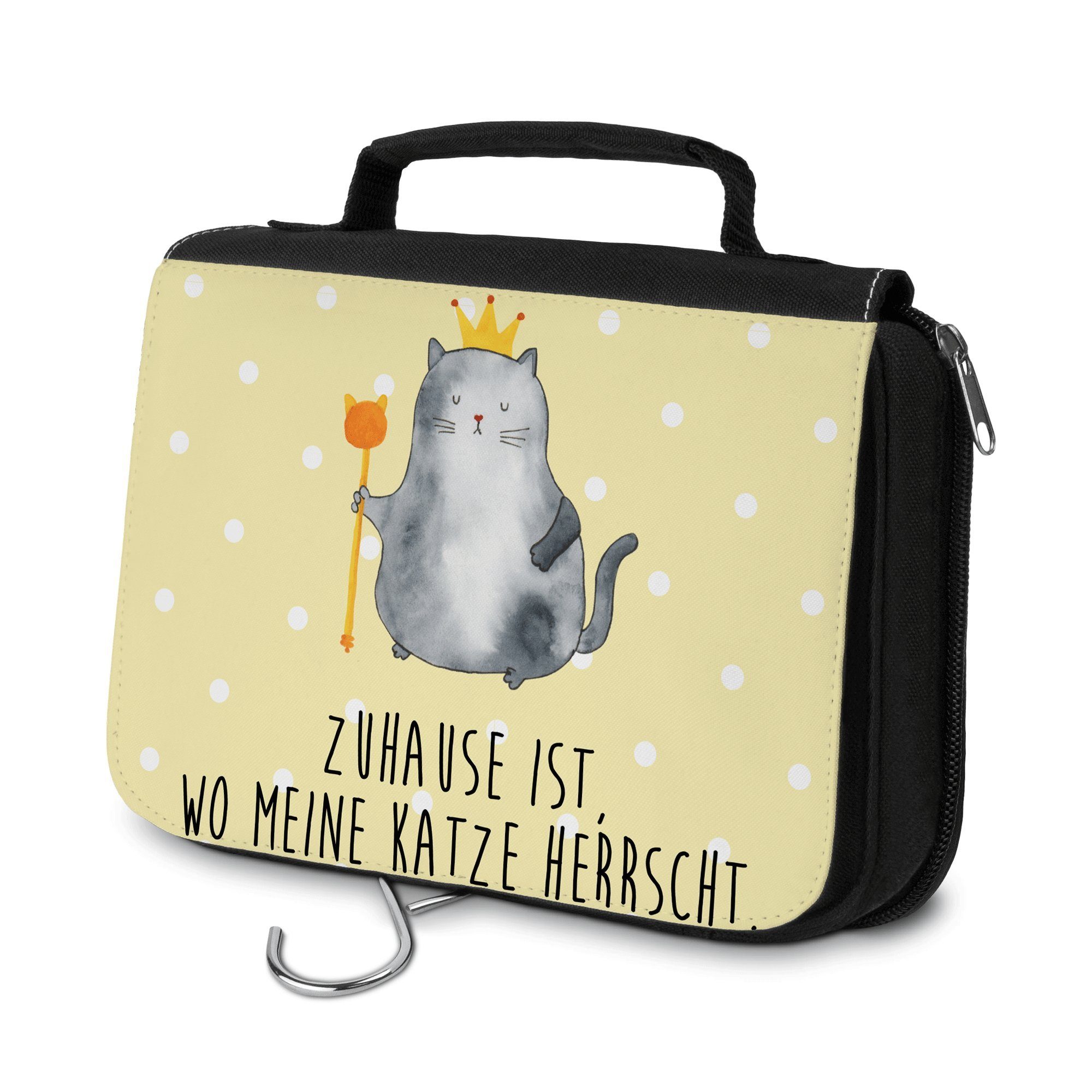 Mr. & Mrs. Panda Kulturbeutel Katzen Koenig - Gelb Pastell - Geschenk, Miau, Katzenmotive, König, e (1-tlg)
