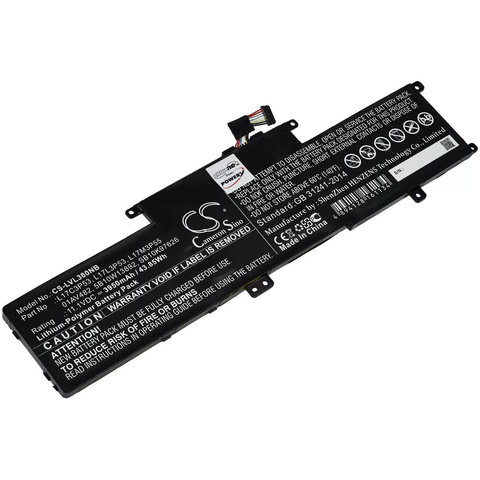 AccuCell Akku passend für Laptop Lenovo ThinkPad L380-20M50044AU, L380-20M5001 Akku 3950 mAh (11,1 V)