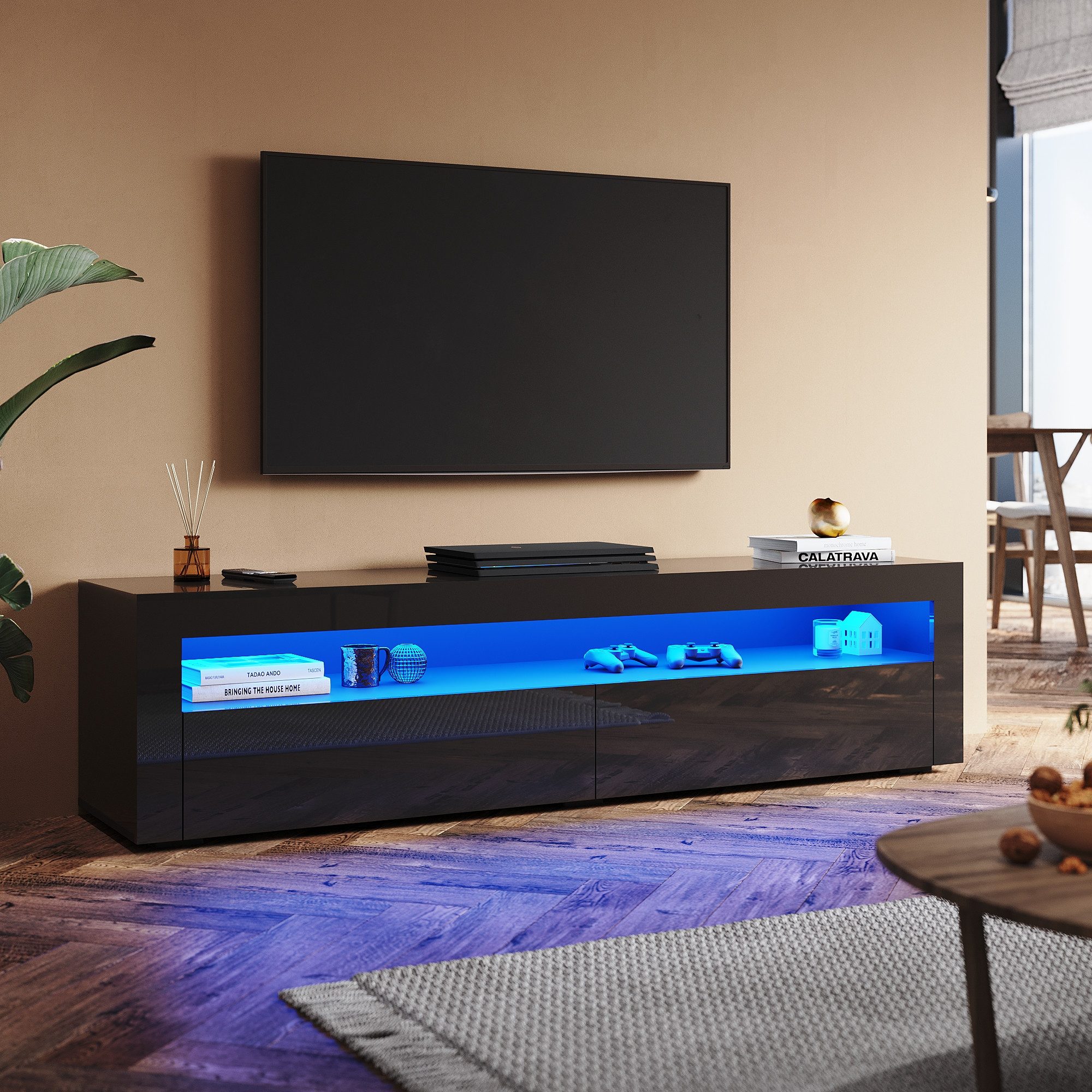 SONNI TV-Schrank TV Lowboard Board mit RGB Beleuchtung Schwarz Hochglanz Fe günstig online kaufen