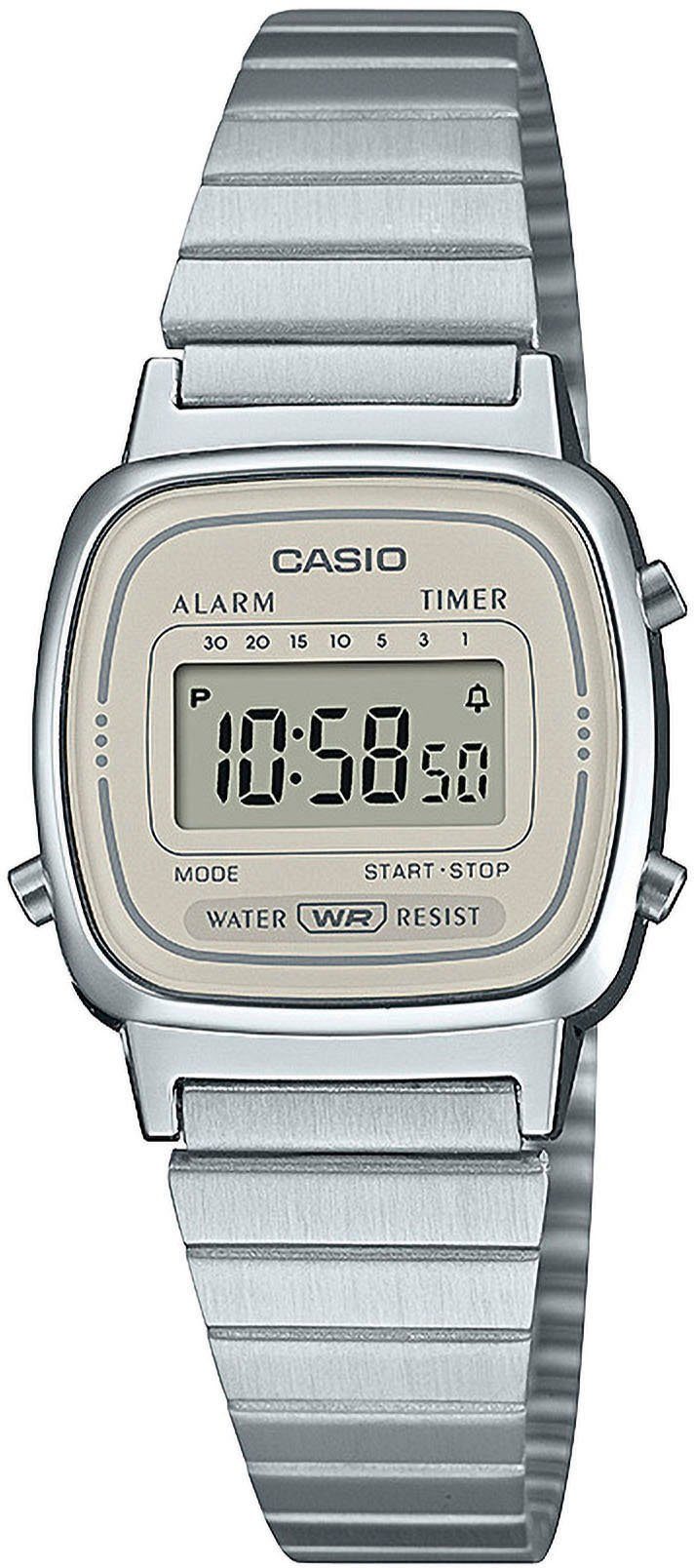 CASIO VINTAGE Chronograph LA670WEA-7EF, Quarzuhr, Armbanduhr, Damenuhr, Digitaluhr, Datum, Edelstahlarmband