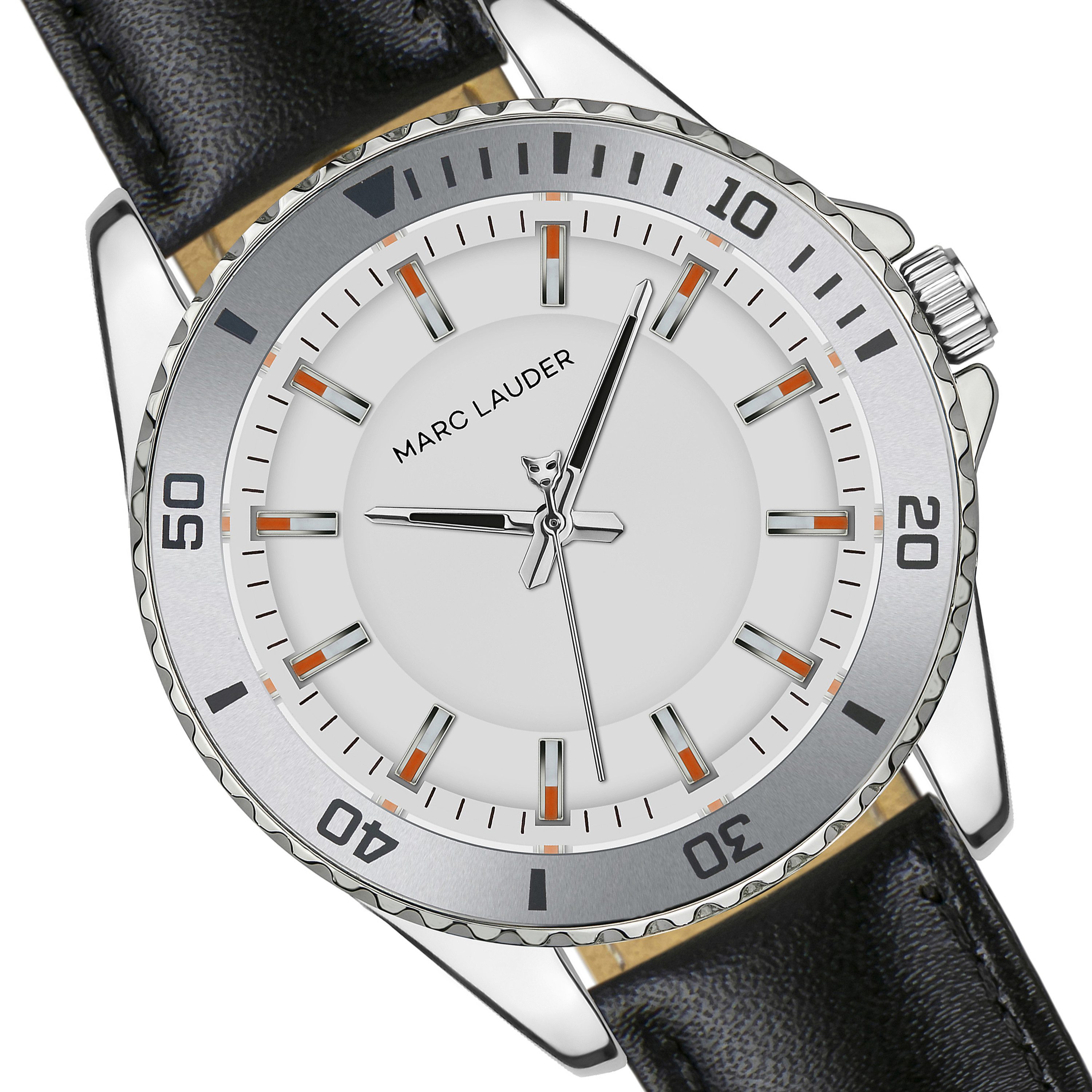 MARC LAUDER Quarzuhr ME2-S010S Oslo White Padded and stitched smooth Genuine calf leather