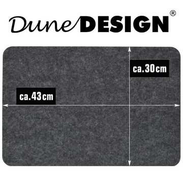 Platzset, 4 Filz Platzsets 43x30x0,5cm + 8 Filz-Untersetzer, DuneDesign, Runde Bierdeckel in Box Grau