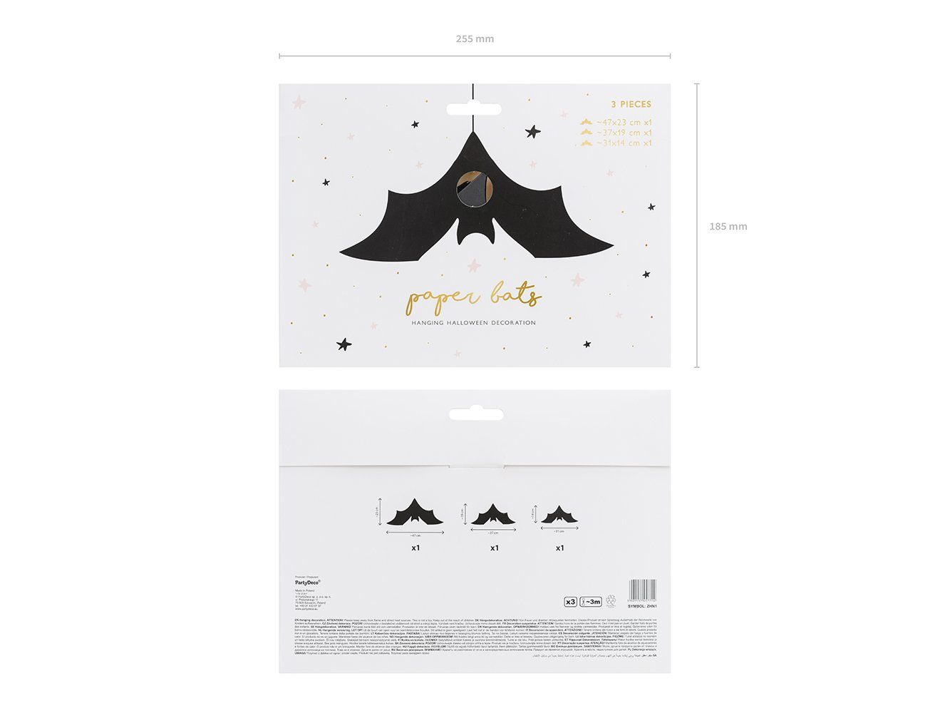 partydeco Papierdekoration, Fledermaus Hängedeko Papier 14x31cm 19x37cm 23x47cm schwarz 3er Set