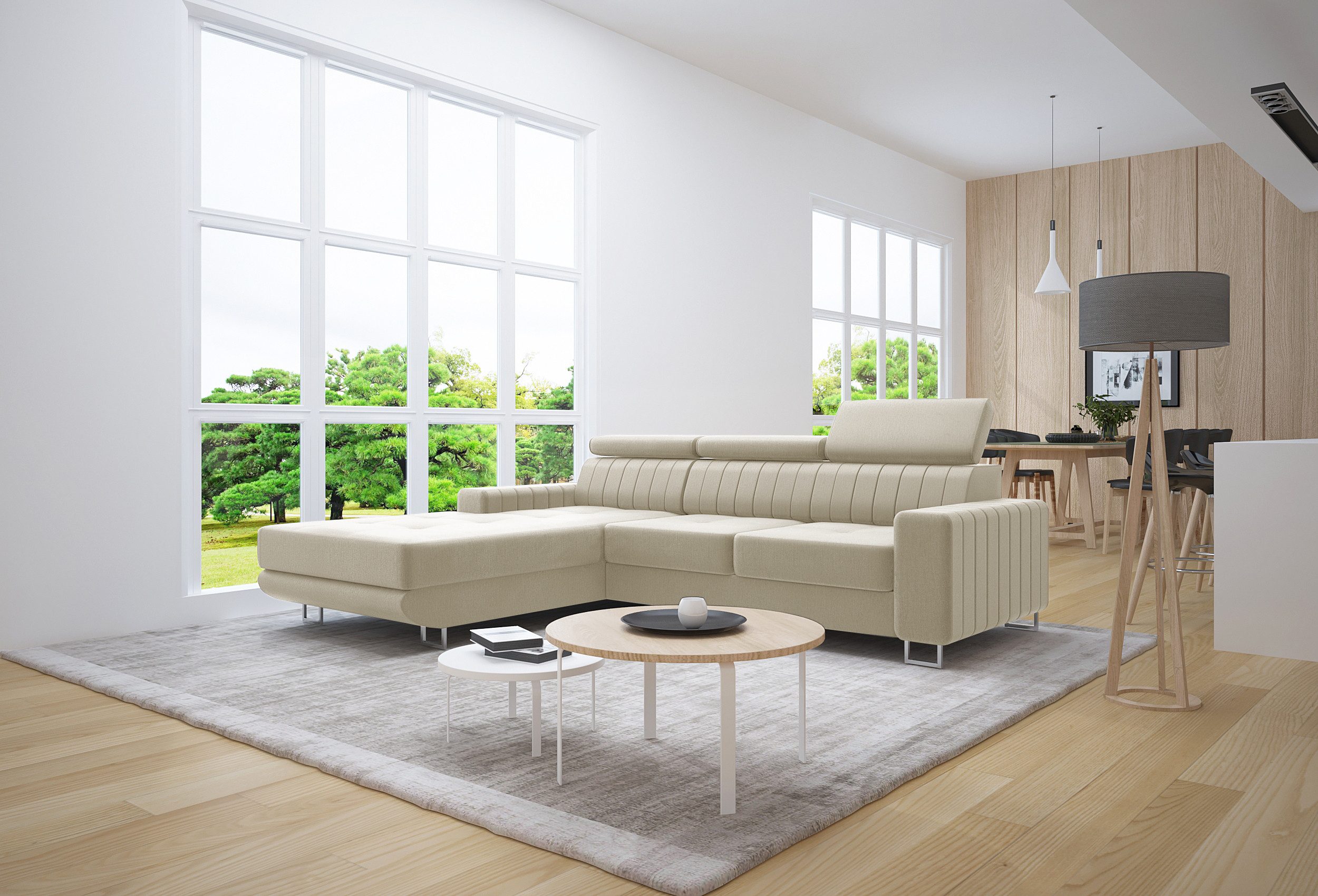 thematys Ecksofa Ecksofa mit Schlaffunktion und Bettkasten, L-Form, Samt, - mit verstellbaren Kopfstützen, – L-Form 250×183 cm – Schlafsofa mit Auszug, – L-Form 250×183 cm – Schlafsofa mit Auszug