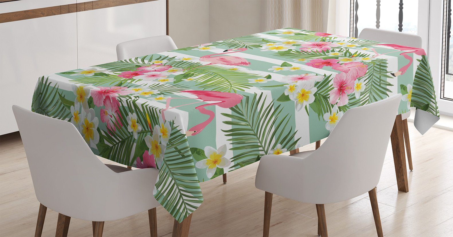 Abakuhaus Tischdecke Farbfest Waschbar Klare Exotische Bereich Farben, geeignet Für Außen Flamingo Hawaii-Blatt den