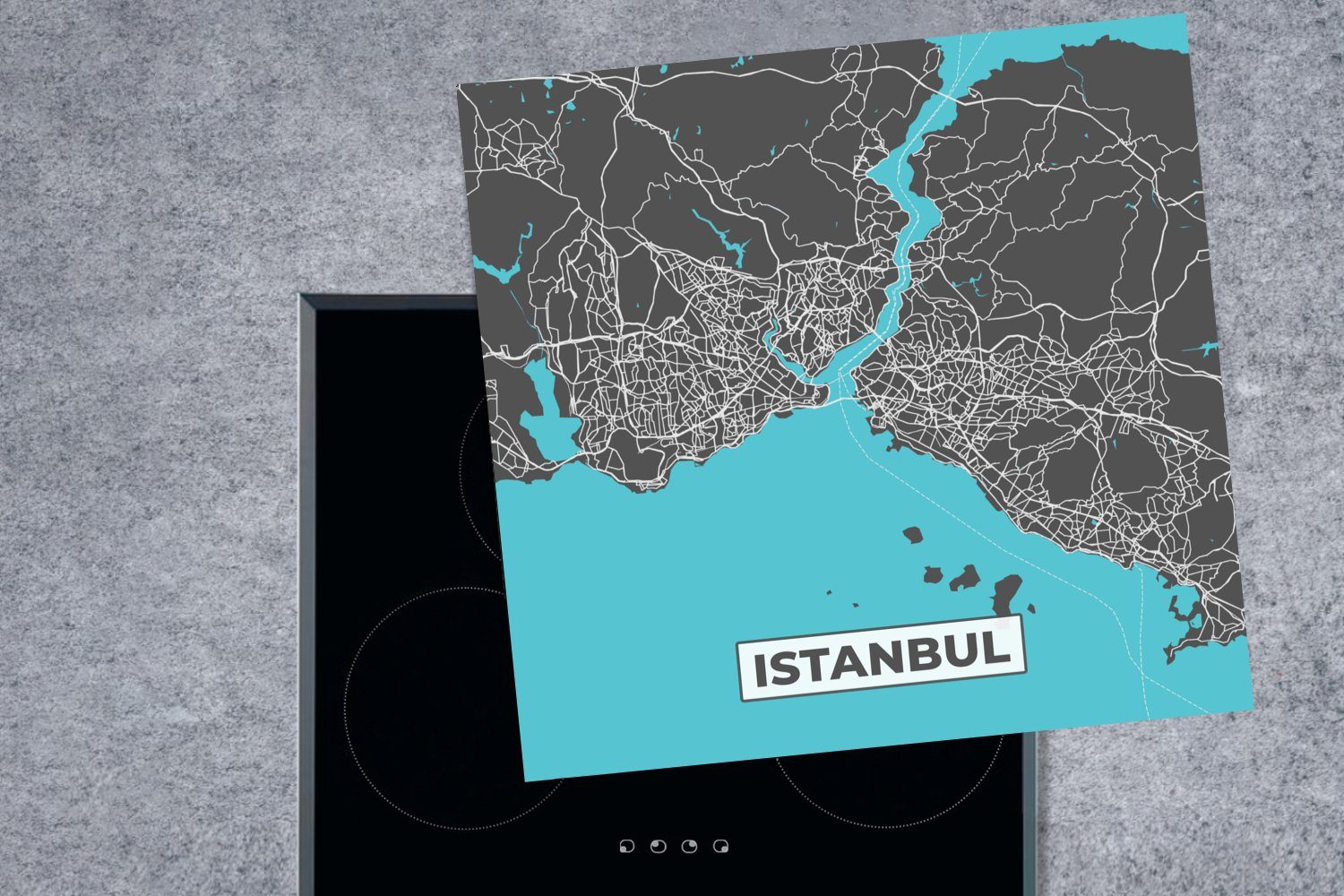 Istanbul Karte Vinyl, für - - - Arbeitsplatte (1 78x78 küche Karte, MuchoWow - Herdblende-/Abdeckplatte Stadtplan Ceranfeldabdeckung, tlg), cm, Blau