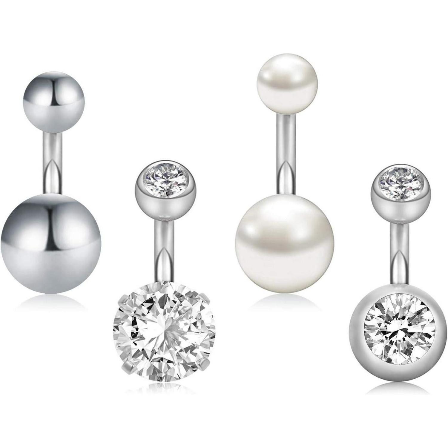 Bauchnabelpiercing Bauchnabelpiercing 316L Chirurgenstahl Zirkonia Perle 4er Set