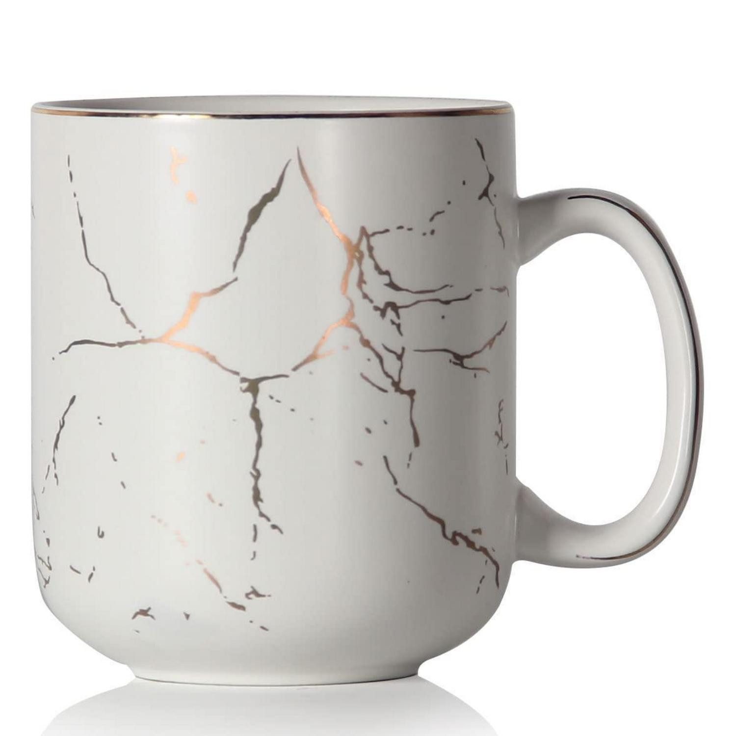 LuxusKollektion Tasse Tasse Marmor Gold 600ml Mattweiß, Keramik