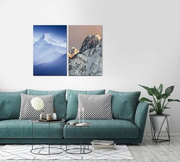 Sinus Art Leinwandbild 2 Bilder je 60x90cm Berggipfel Bergspitze Schnee Himalaya Blau Bergsteigen Berge
