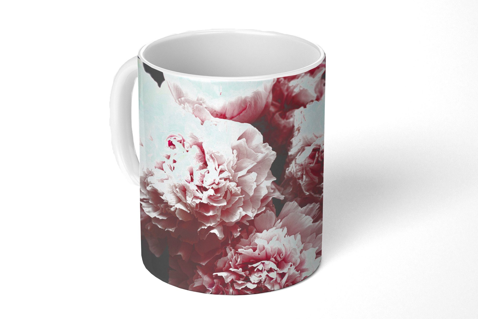 Teetasse, Keramik, aus Kaffeetassen, Becher, Teetasse, Blumenstrauß rosa MuchoWow Pfingstrosen, Tasse Geschenk