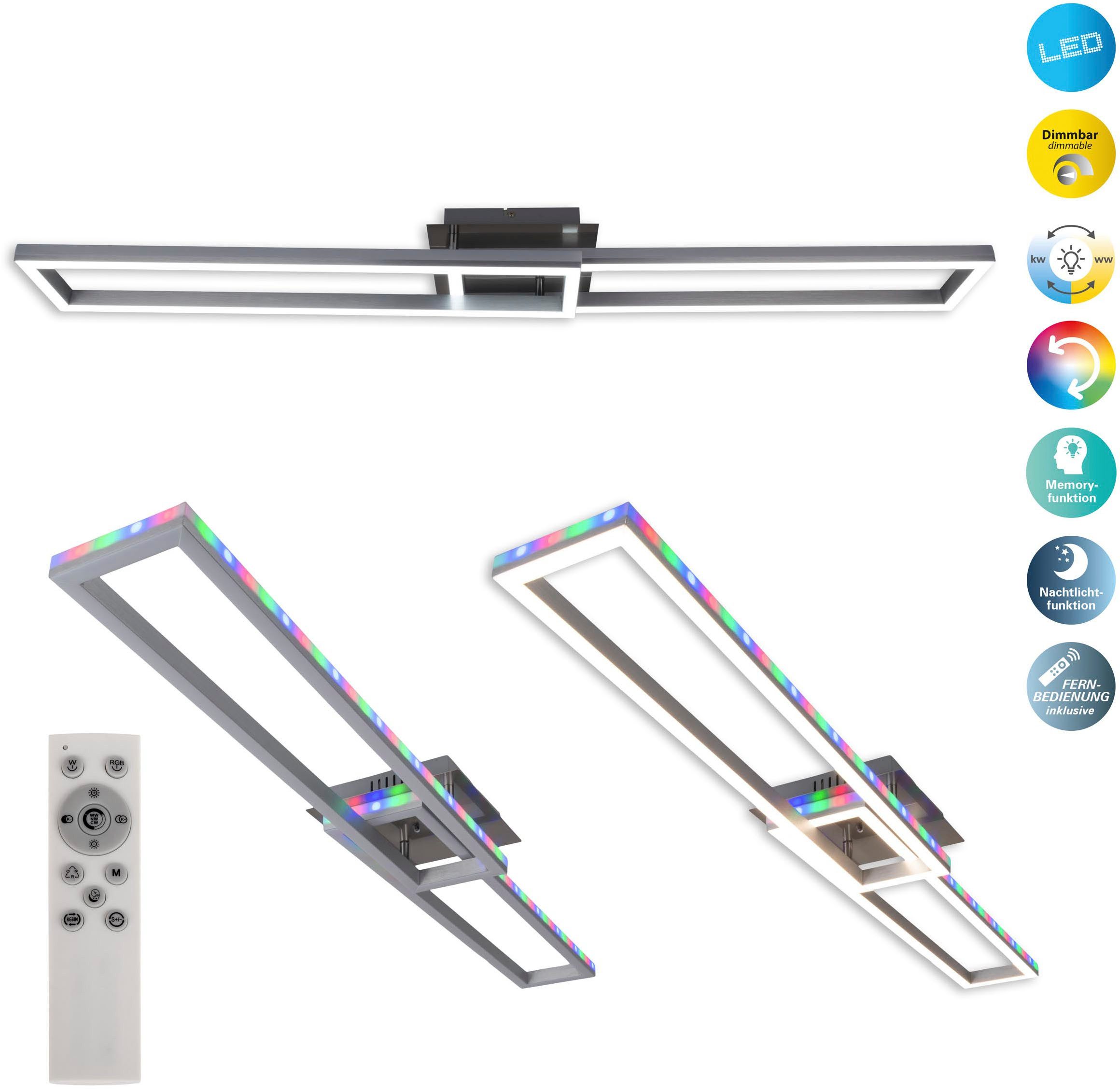 näve LED Deckenleuchte BANTRY, Farbwechsel, Memoryfunktion, Nachtlichtfunktion, LED fest integriert, Farbwechsler, CCT, RGB-Backlight, dimmbar, Memory, Zeitschaltuhr, Nachtlicht