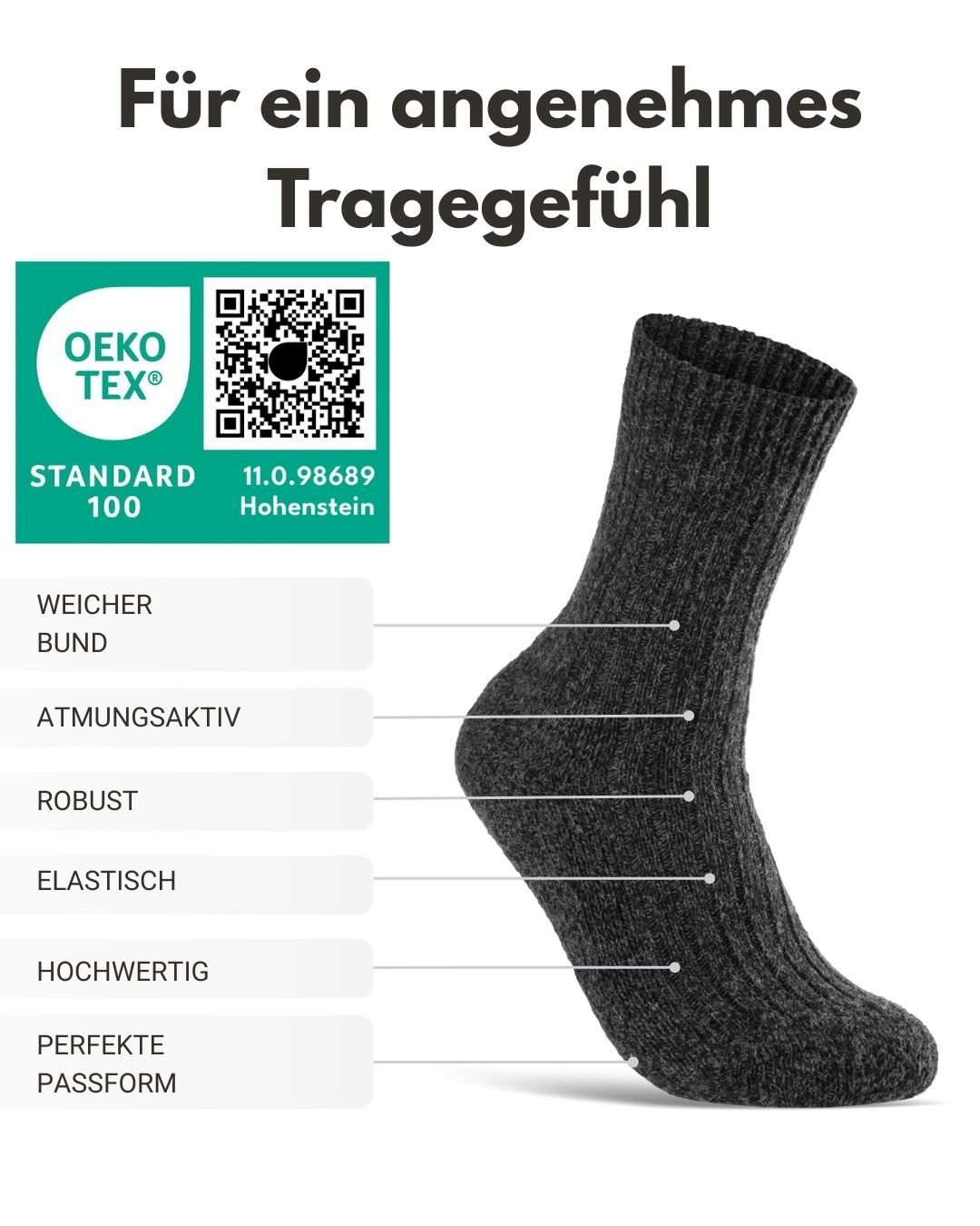 sockenkauf24 Norwegersocken Wintersocken warme Wollsocken Damen & Herren (Grau/Anthrazit, 6-Paar, 39-42) gepolsterte Frotteesohle - 20100