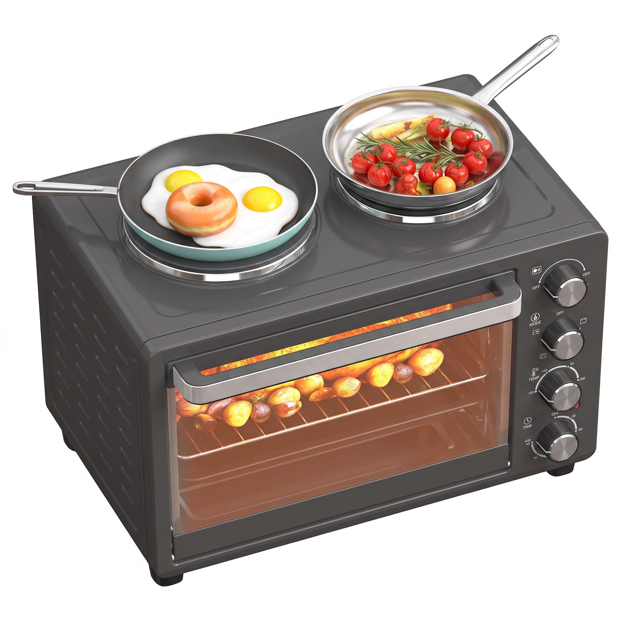 HOMCOM Minibackofen Mini Backofen 28L inkl. Krümelblech, mit Innenbeleuchtung Schwarz, mit Warmhalteplatten, Backblech und Grillrost