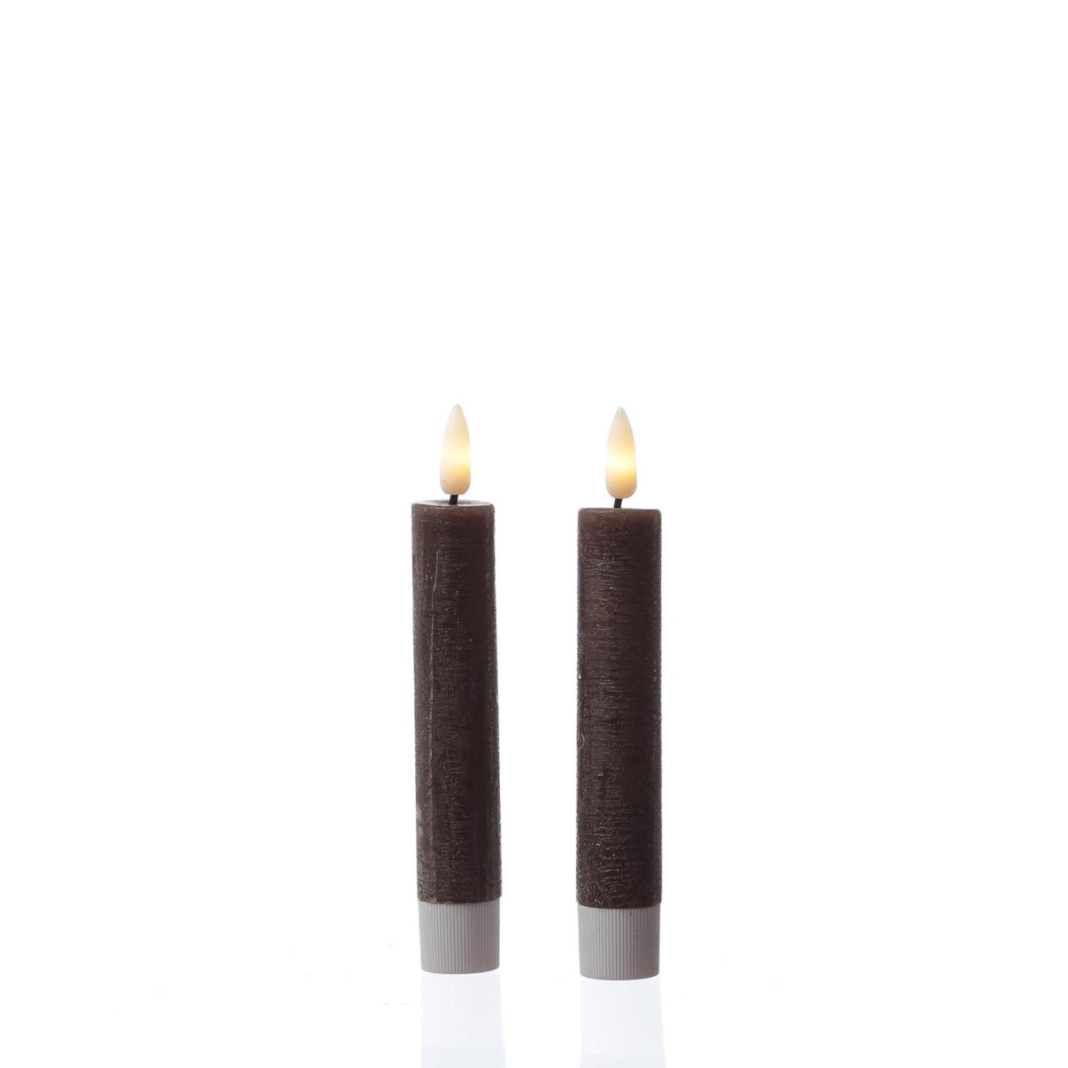 MARELIDA LED-Kerze LED Stabkerzen Tafelkerzen Dinner Spitzkerzen rustikal 14cm braun 2St (2-tlg)