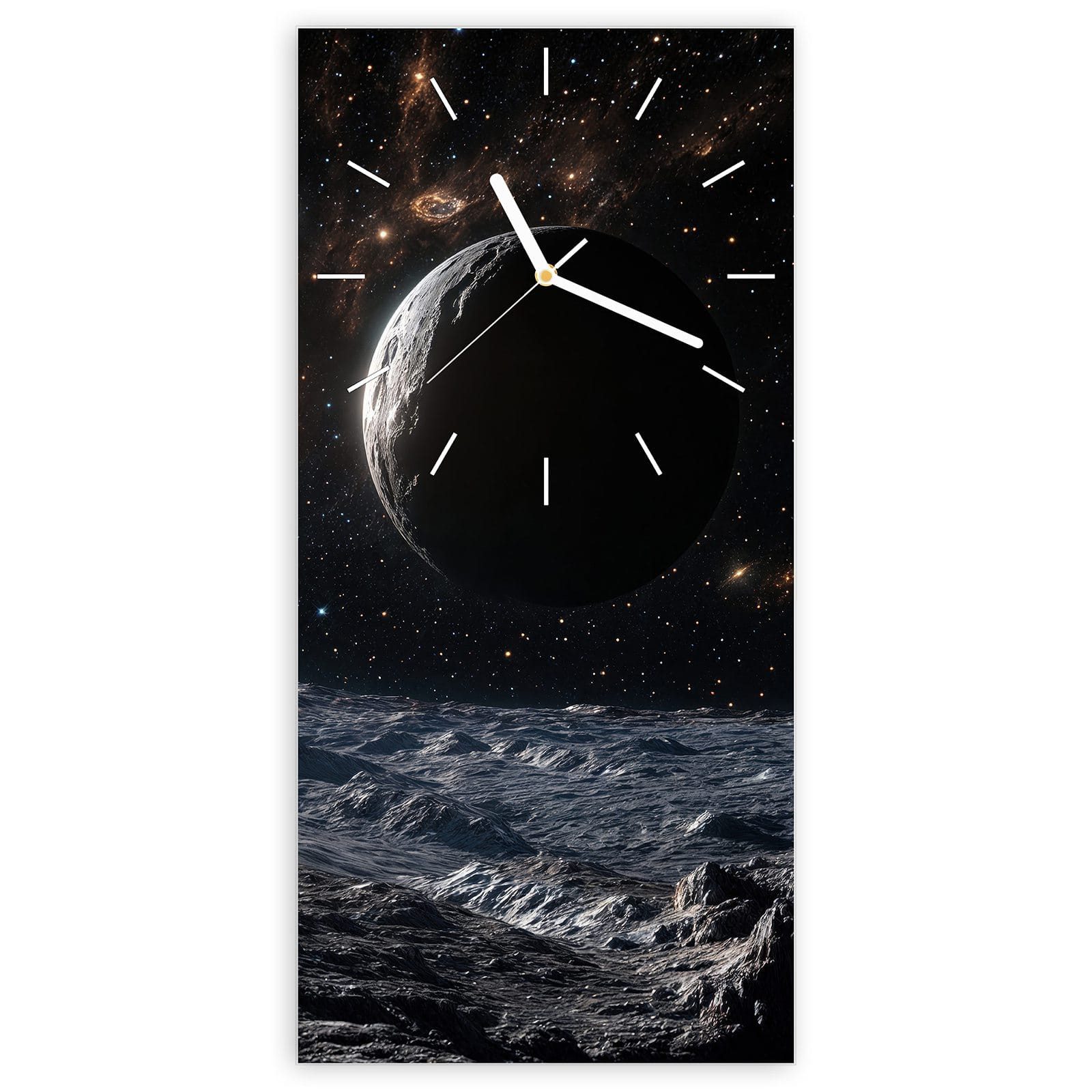 Wanduhr Glasuhr Wandkunst Größe 30 x 60 cm mit Motiv Weltraumlandschaft