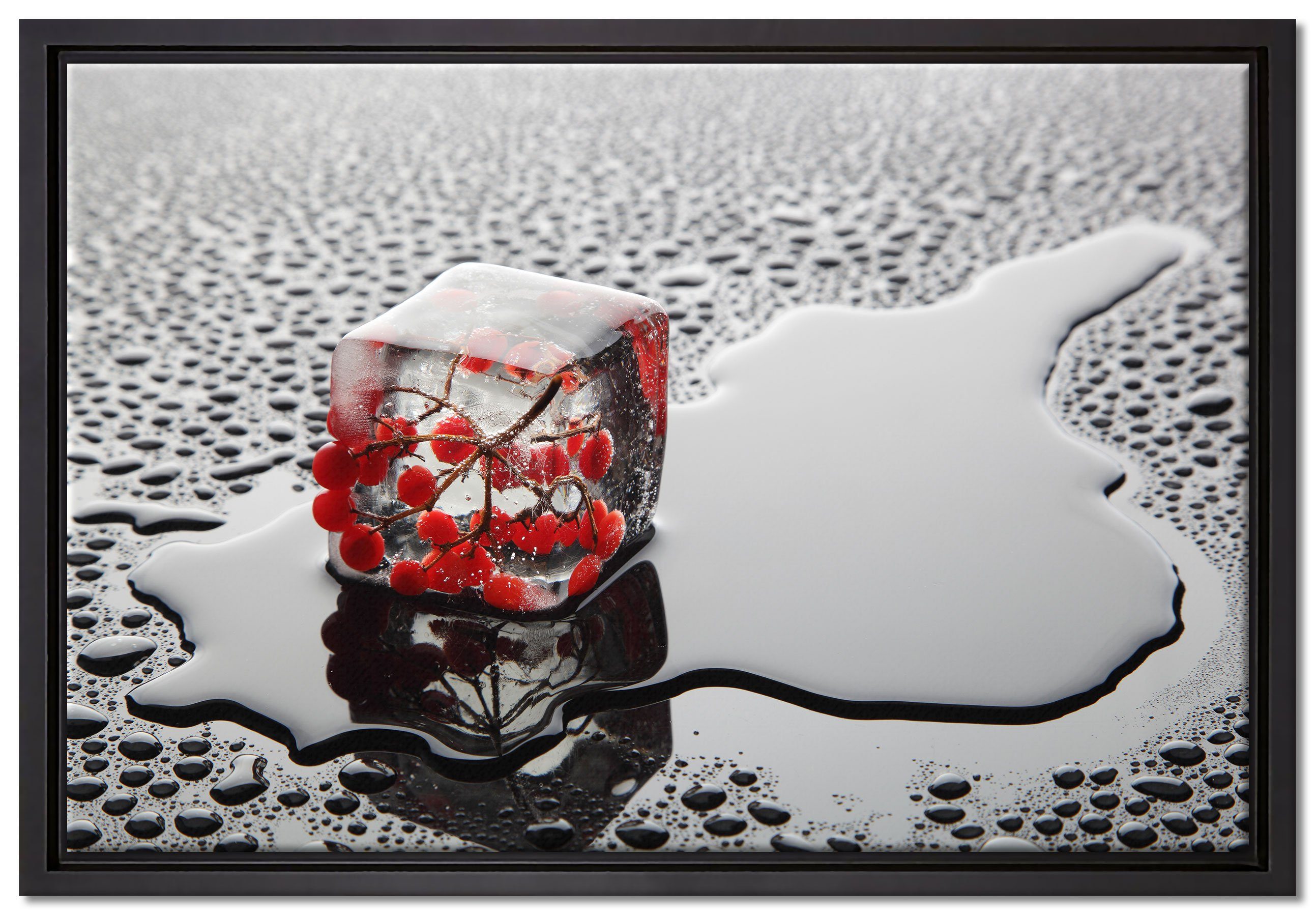 Pixxprint Leinwandbild Vogelbeeren im Eis, Wanddekoration (1 St), Leinwandbild fertig bespannt, in einem Schattenfugen-Bilderrahmen gefasst, inkl. Zackenaufhänger