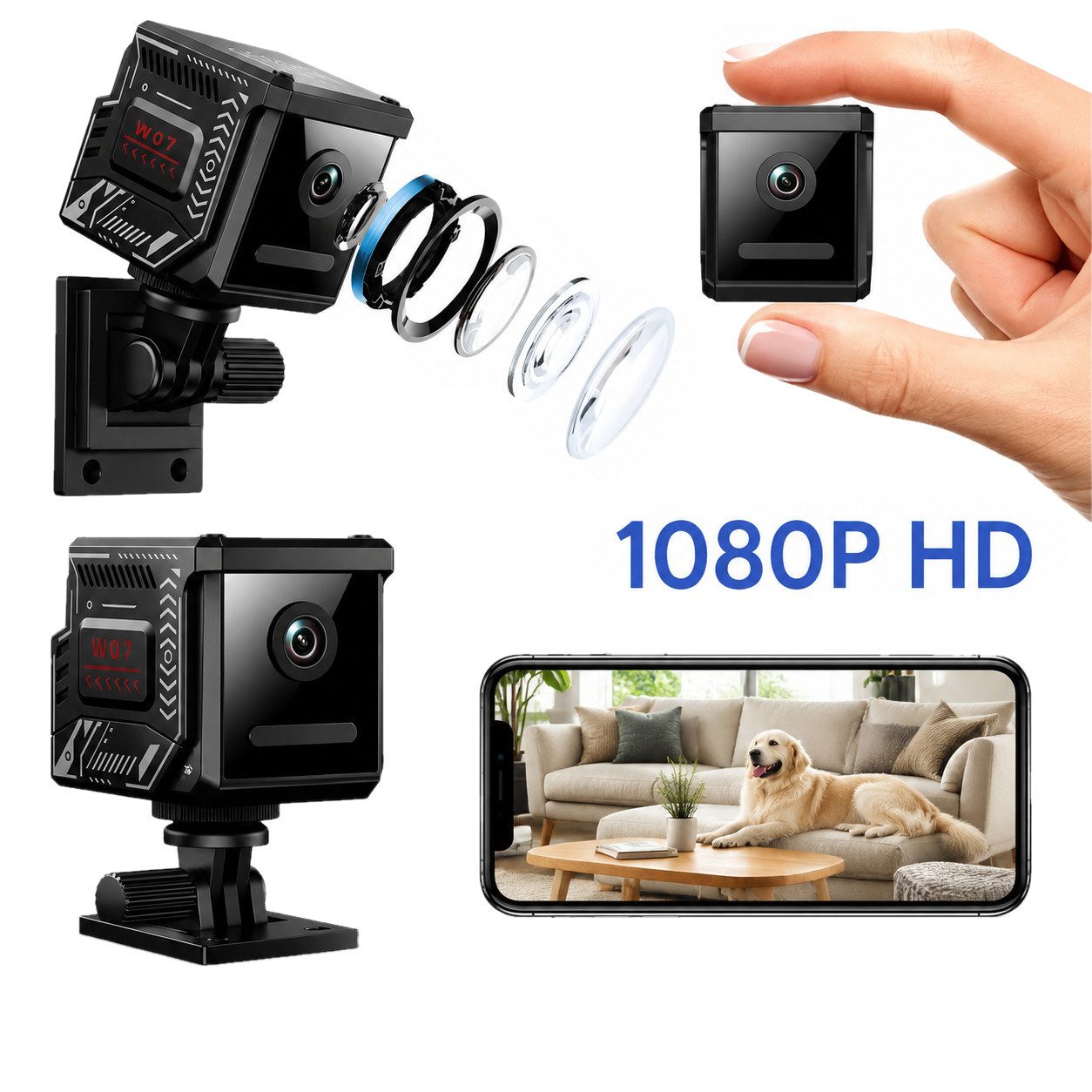 Toomoke Überwachungskamera Mini WLAN Überwachungskamera Innen 1080P HD mit Nachtsicht (Überwachungskamera innen,Lange Standby WiFi Kamera, Bewegungserkennung & Cloud-Speicher, Akku-Betrieb, 130° Weitwinkel,Handy APP,für Startseite Büro Sicherheit)
