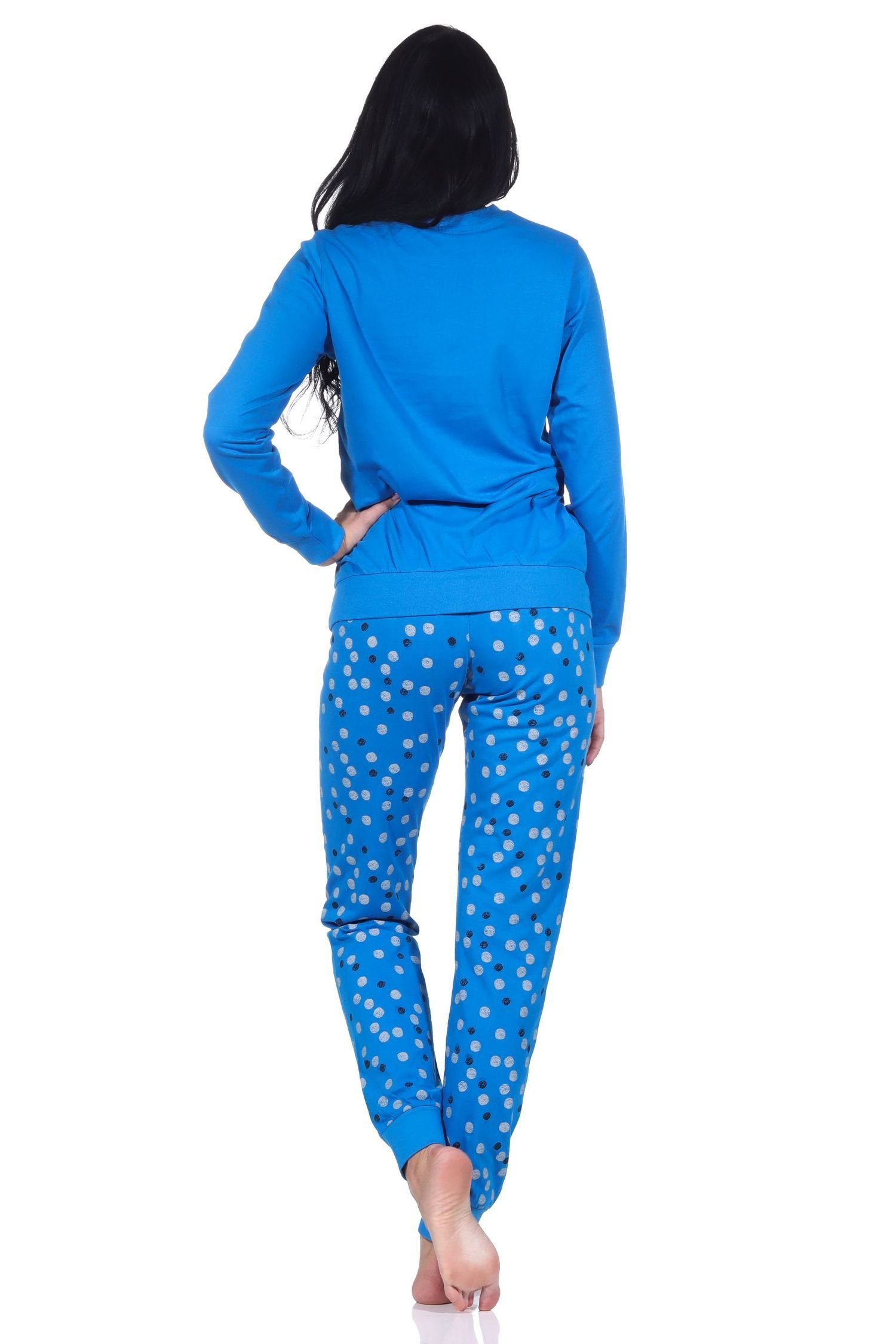 langarm Pyjama Punkte mit Schlafanzug Optik Normann Herz blau Bündchen in Normann Damen