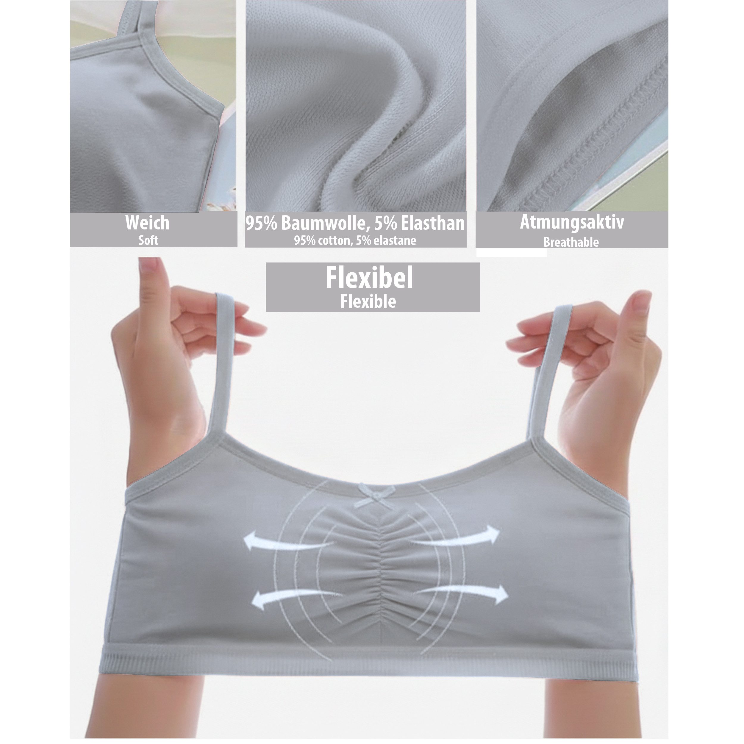 LOREZA Bustier 5 Mädchen BH Baumwolle Bügellos 10-17 Jahre 140-182 (Set, 5-tlg., 5er-Pack)