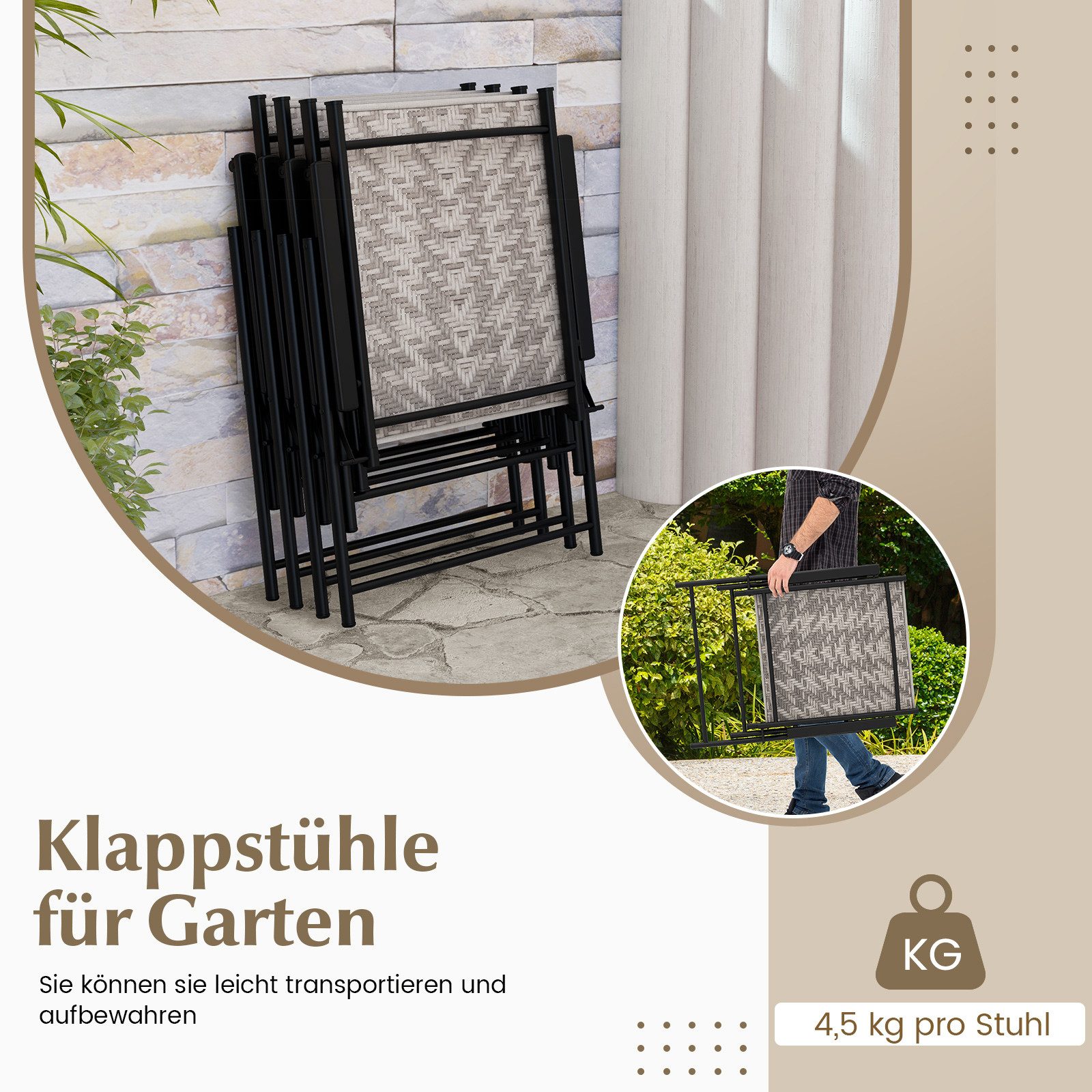 COSTWAY Gartenstuhl (2 St), Klappstühle Polyrattan günstig online kaufen