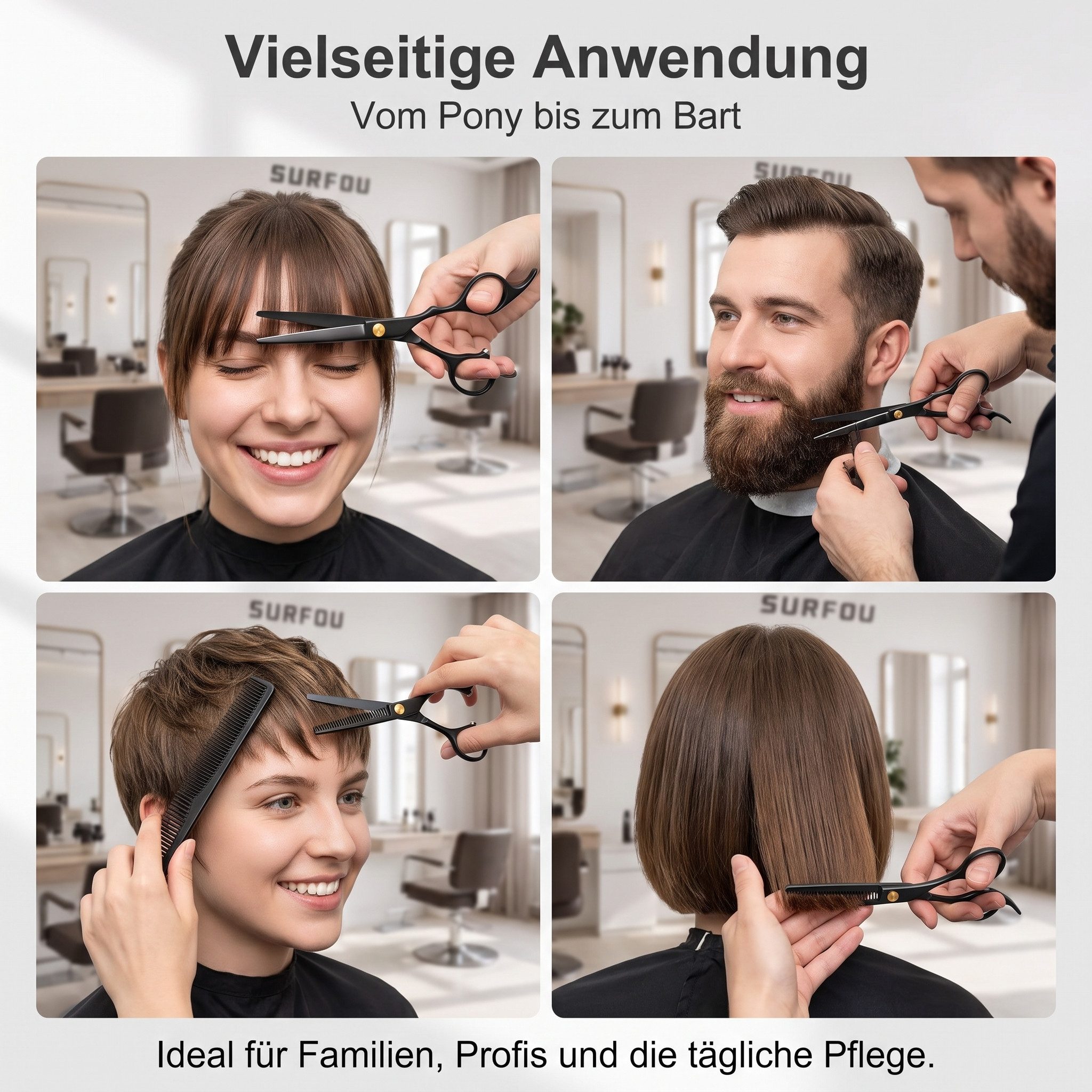 SURFOU Haarschere Friseurscheren Set 6,7 Zoll aus Edelstahl mit Effilierschere, (ergonomische friseurschere haarschneidescheren set mit etui haarschneideschere für haustiere, friseurschere mit schraube, schere für dickes haar), haarschneideschere für männer frisurenschneiden haarschere für zuhause