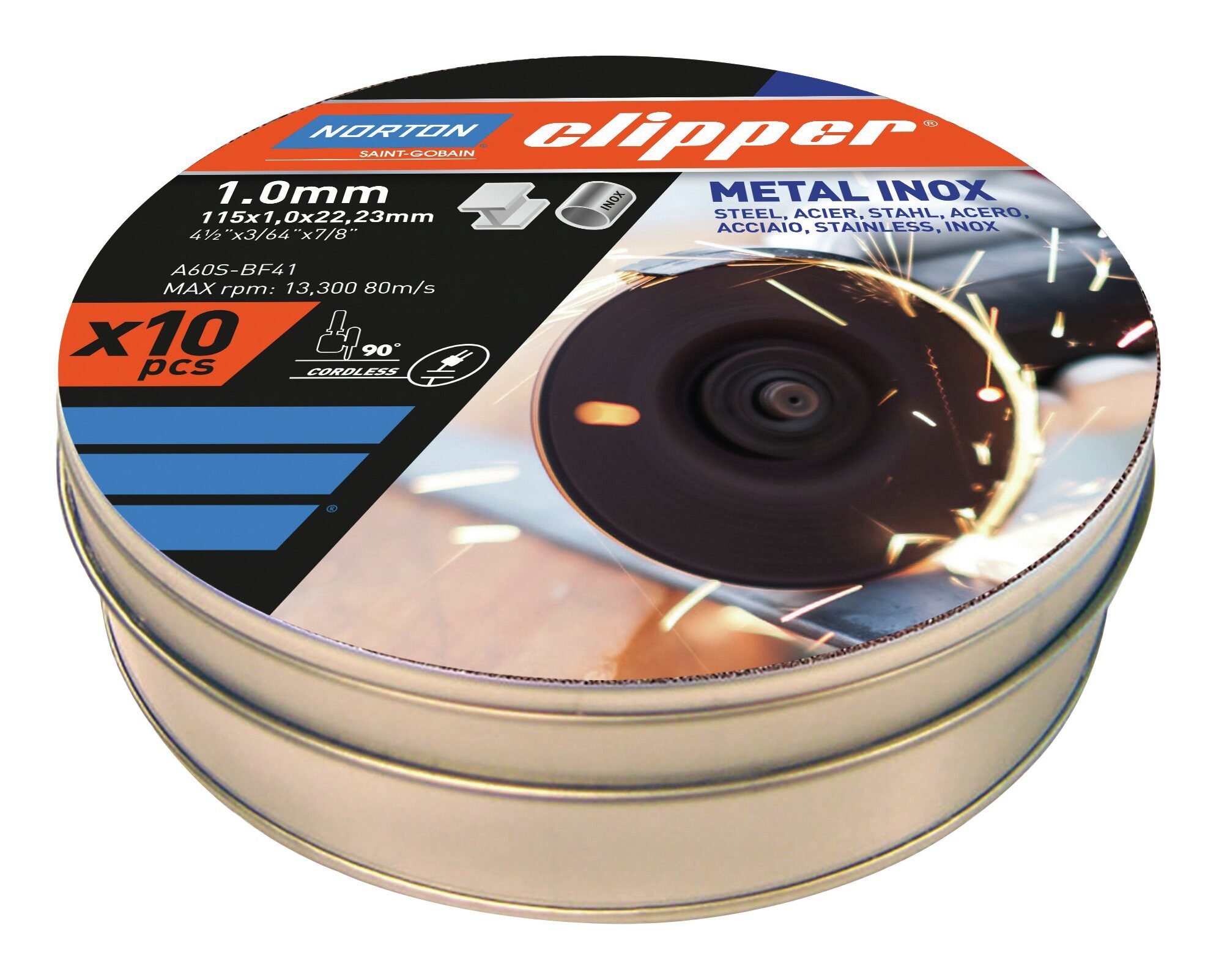 NORTON CLIPPER Trennscheibe, Ø 115 mm, Metall-Inox 10x A60S-115 x 1 x 22,23 mm