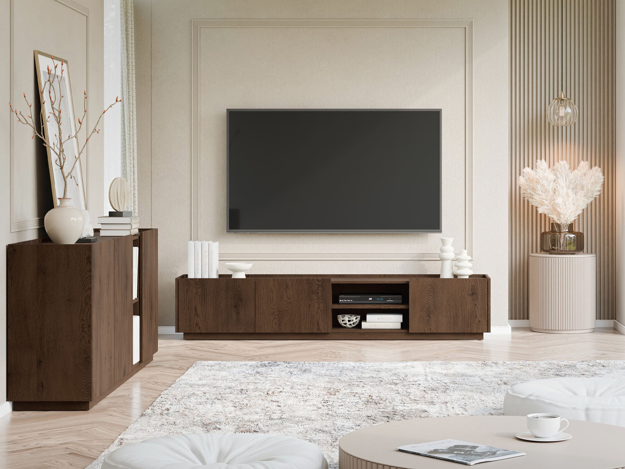 MIRJAN24 Wohnzimmer-Set Mirtu II, (2er-Set, TV-Lowboard, Kommode), geräumige Einlegeboden