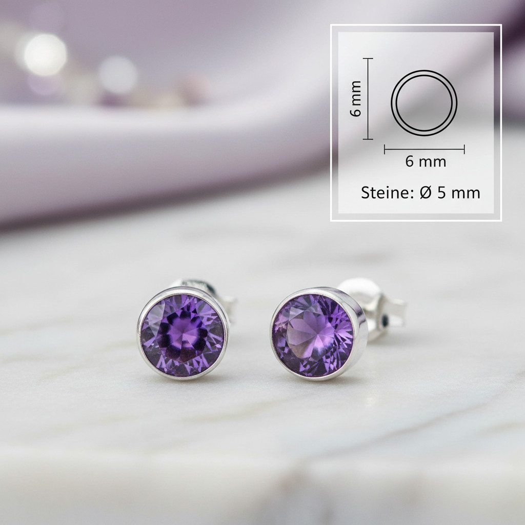 mantraroma Paar Ohrstecker SAMA rund klein aus 925 Silber mit Amethyst face günstig online kaufen