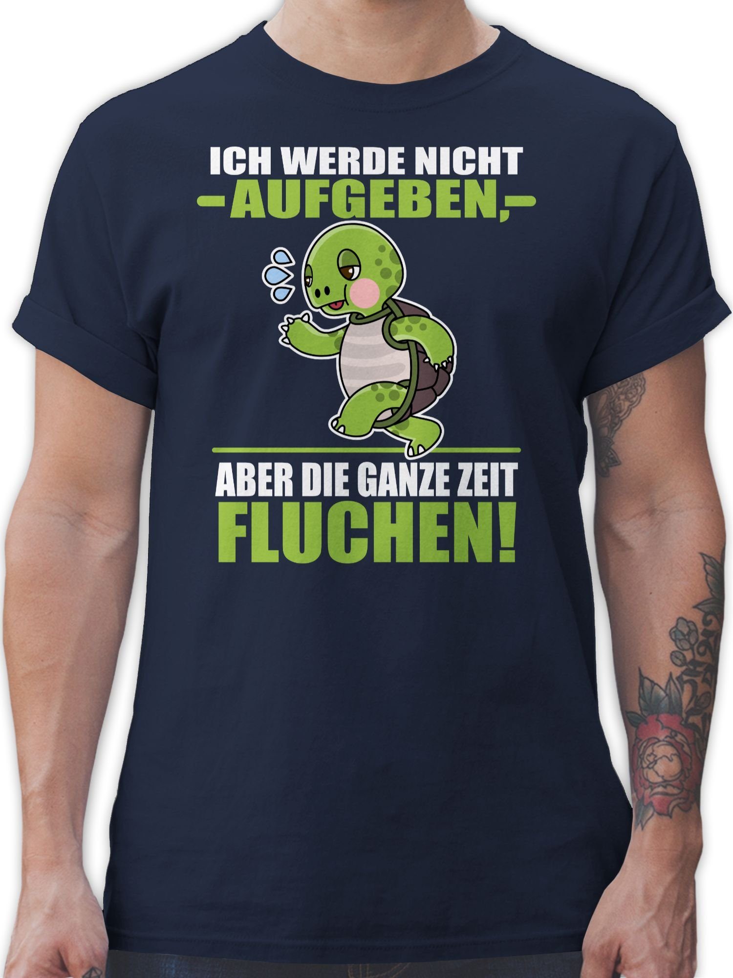 Shirtracer T-Shirt Ich werde nicht aufgeben aber die ganze Zeit fluchen! - weiß Sprüche Statement 02 Navy Blau