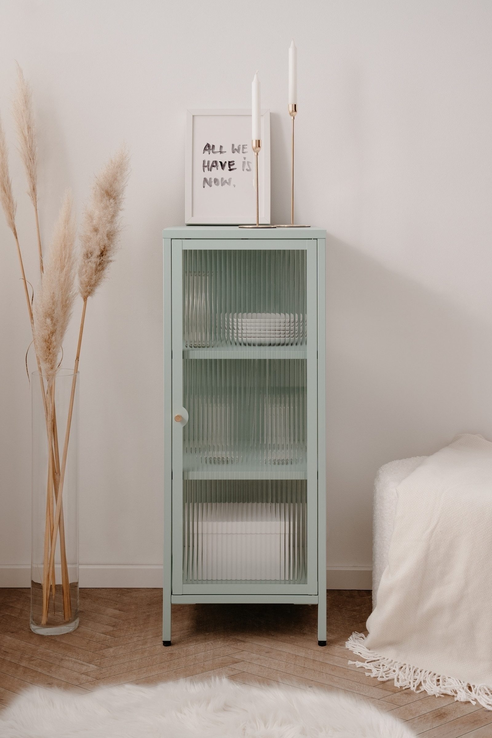 Finori Vitrine in mintgrün, Stahl - 40x101,5x40cm (BxHxT)