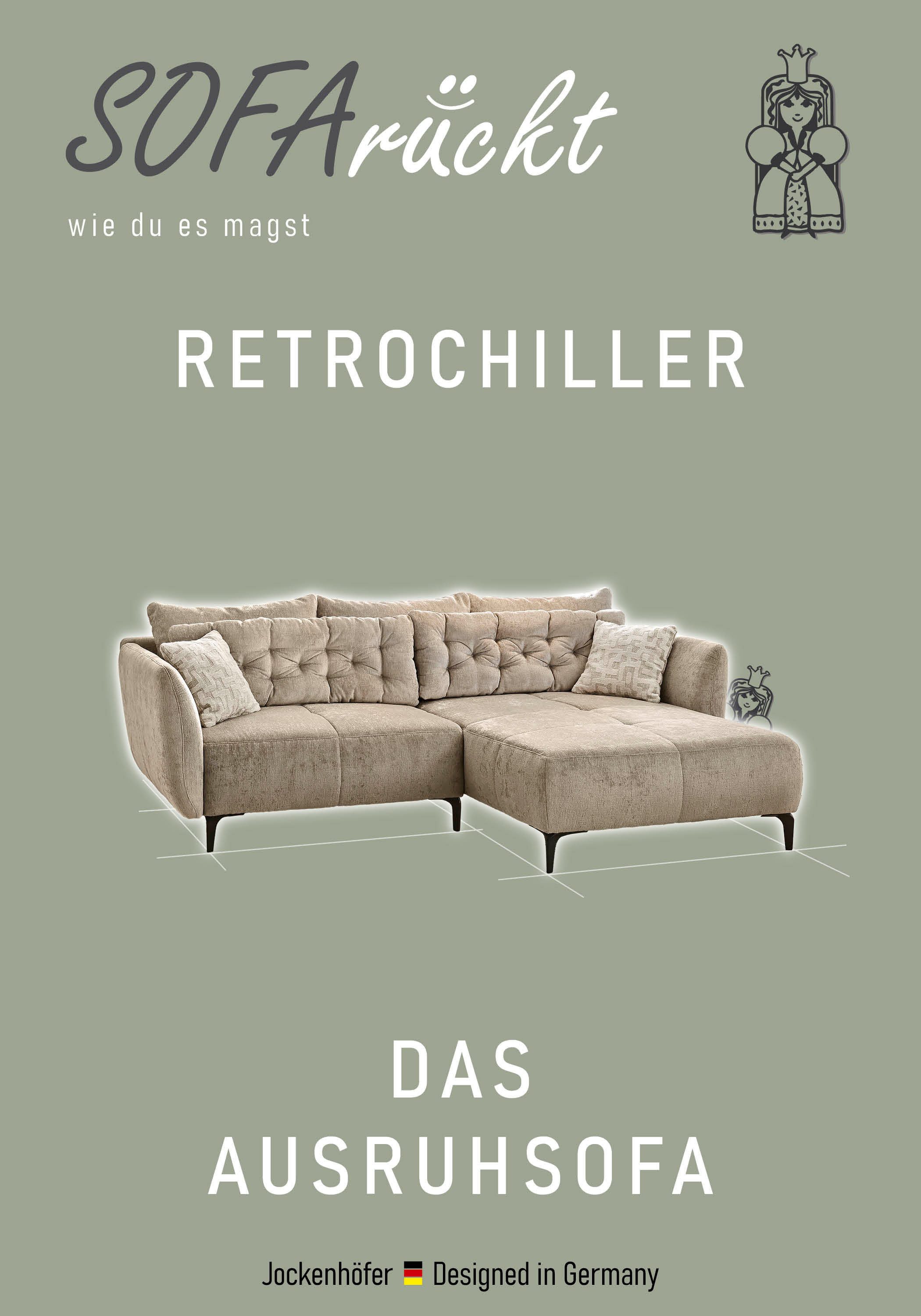Jockenhöfer Gruppe Ecksofa Salo L-Form, B: 251 cm, im Retrolook mit Wellenfederung, mit Zierkissen