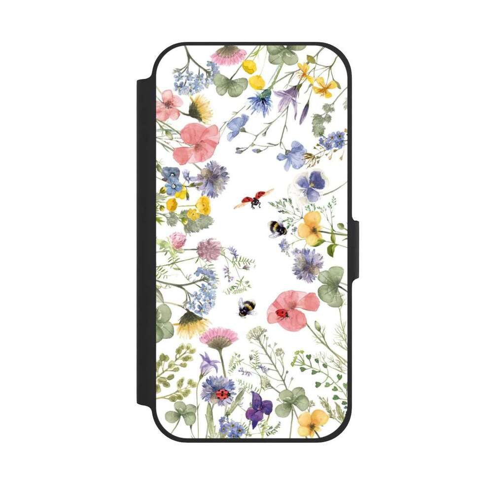 NIVOCASE Handyhülle Biene Blumen Muster Bunte Frühlingsblumen und Bienen, Apple iPhone 12 Pro Klapphülle Handyhülle aus Kunst Leder