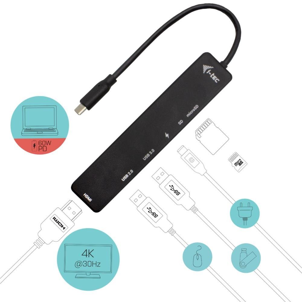 I-TEC Laptop-Dockingstation USB-C Travel Easy Dockingstation 4K HDMI Power Delivery 60W, SD- und microSD-Kartenleser