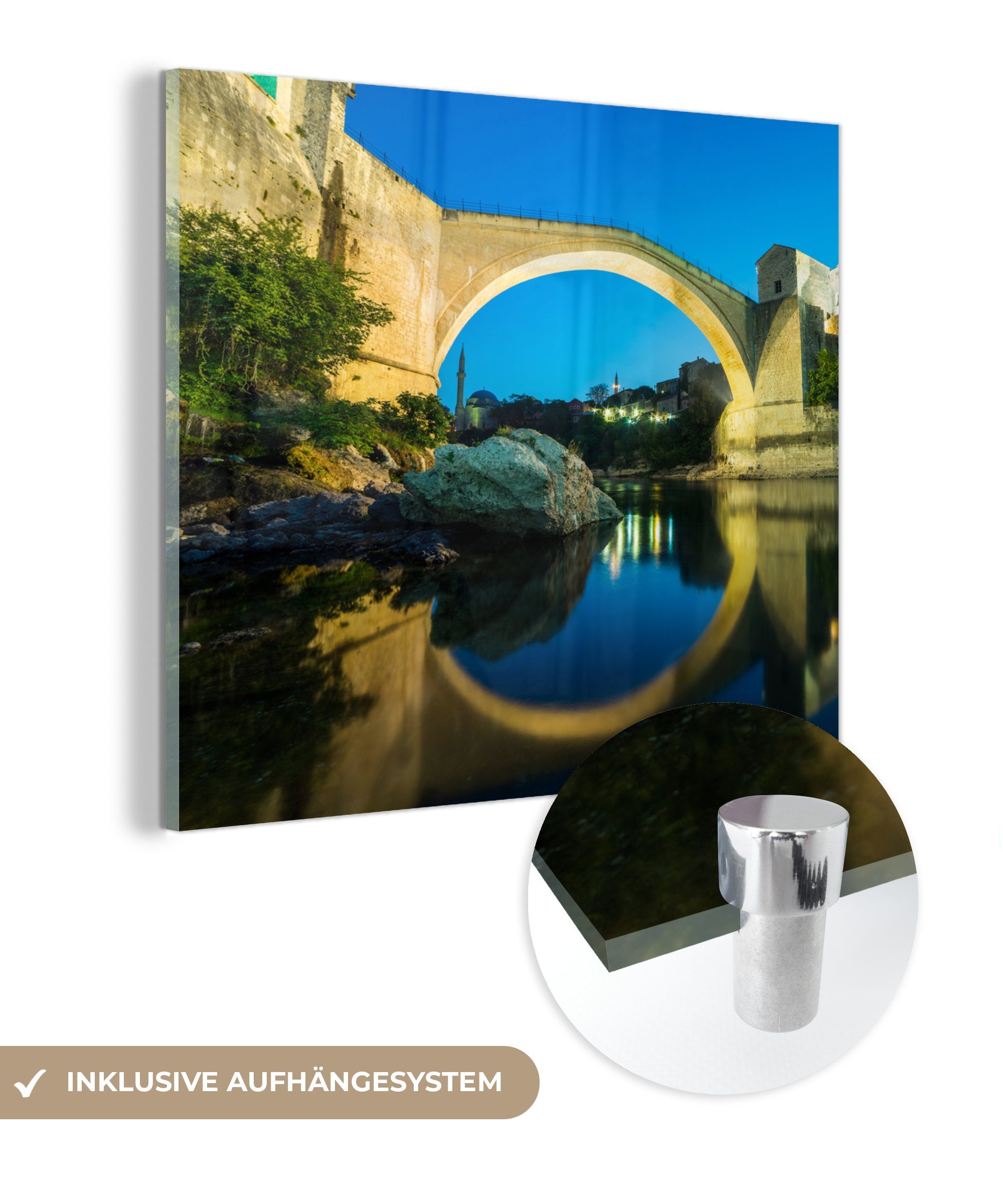 MuchoWow Acrylglasbild Stari-Brücke in der Dunkelheit, (1 St), Glasbilder - Bilder auf Glas Wandbild - Foto auf Glas - Wanddekoration