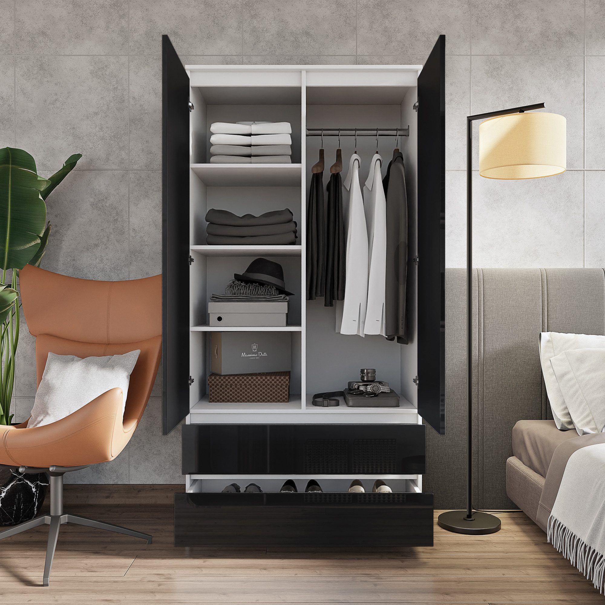 Furnica Kleiderschrank Garderobe Weiß Matt, 2 günstig online kaufen