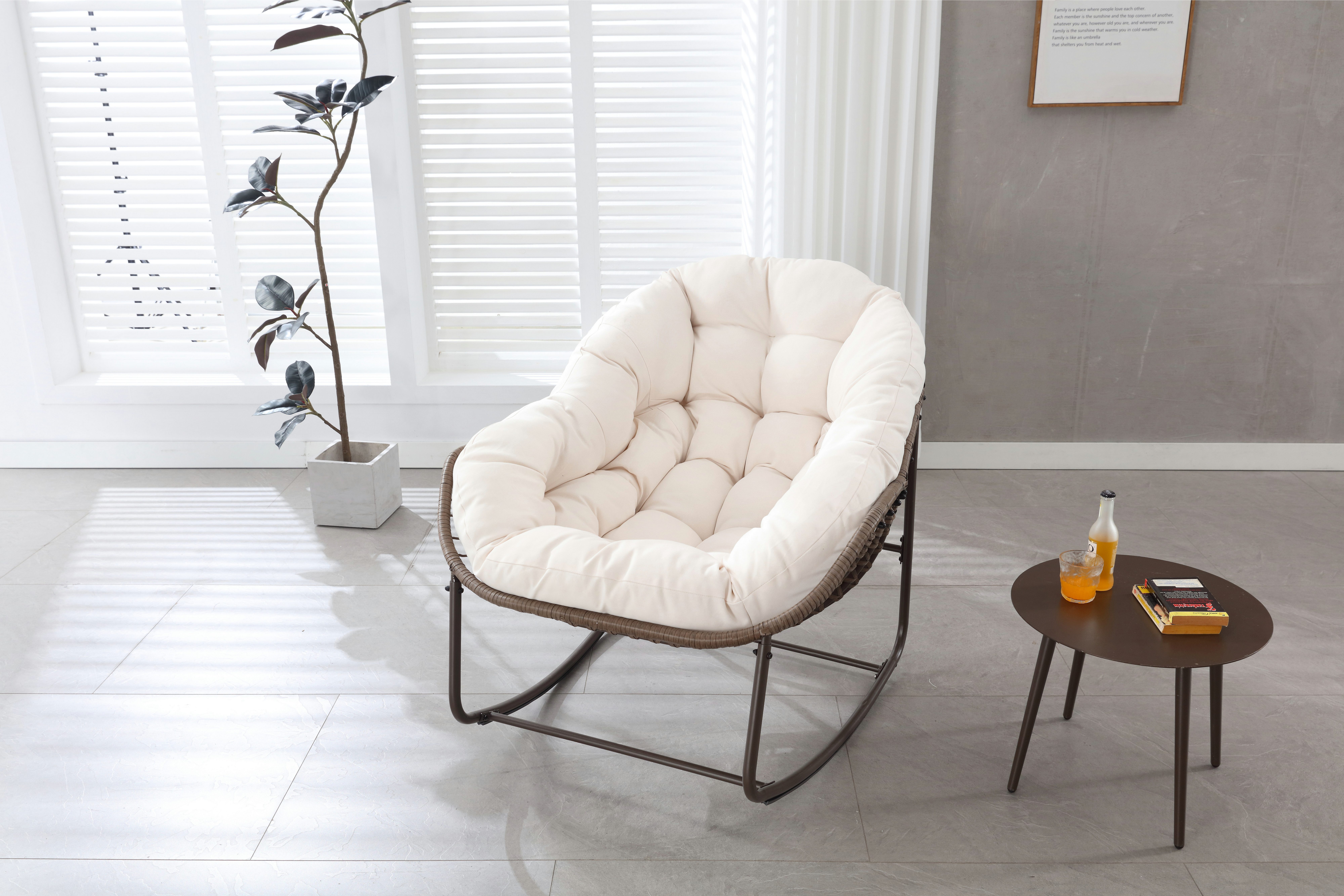 JOIVI Schaukelstuhl Rattansessel,Schaukelsessel, Wohnzimmersessel, Getell aus Stahl, für Wohnzimmer, Flur, Garten, Terrasse